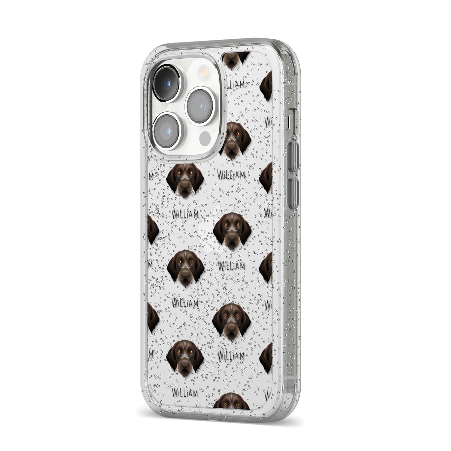 Korthals Griffon Icon with Name iPhone 14 Pro Glitter Tough Case Silver Angled Image