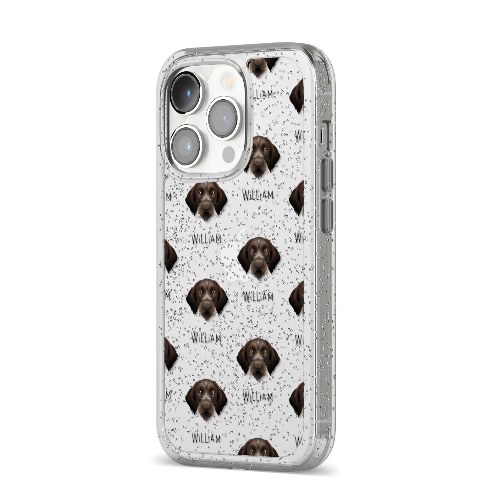 Korthals Griffon Icon with Name iPhone 14 Pro Glitter Tough Case Silver Angled Image
