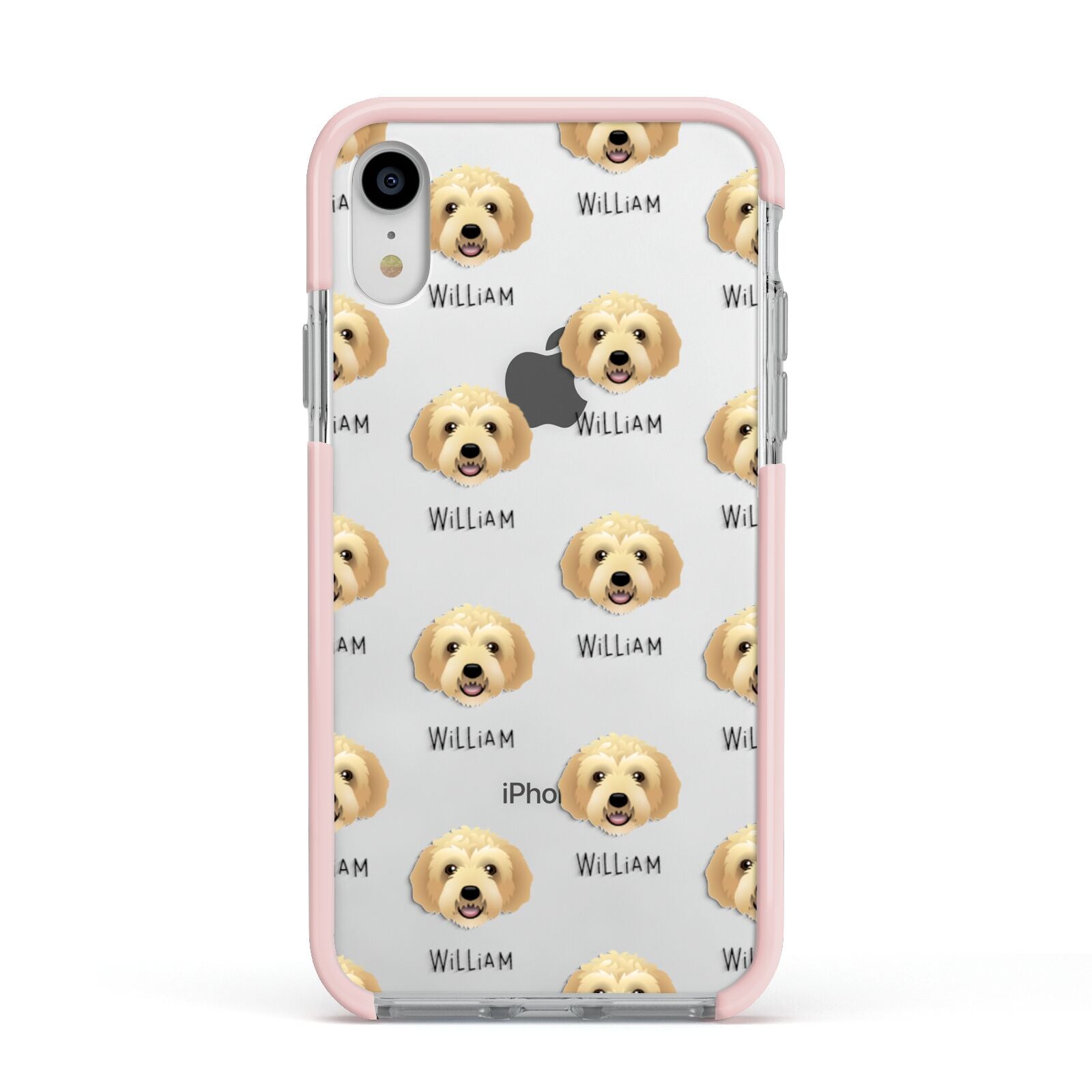 Labradoodle Icon with Name Apple iPhone XR Impact Case Pink Edge on Silver Phone