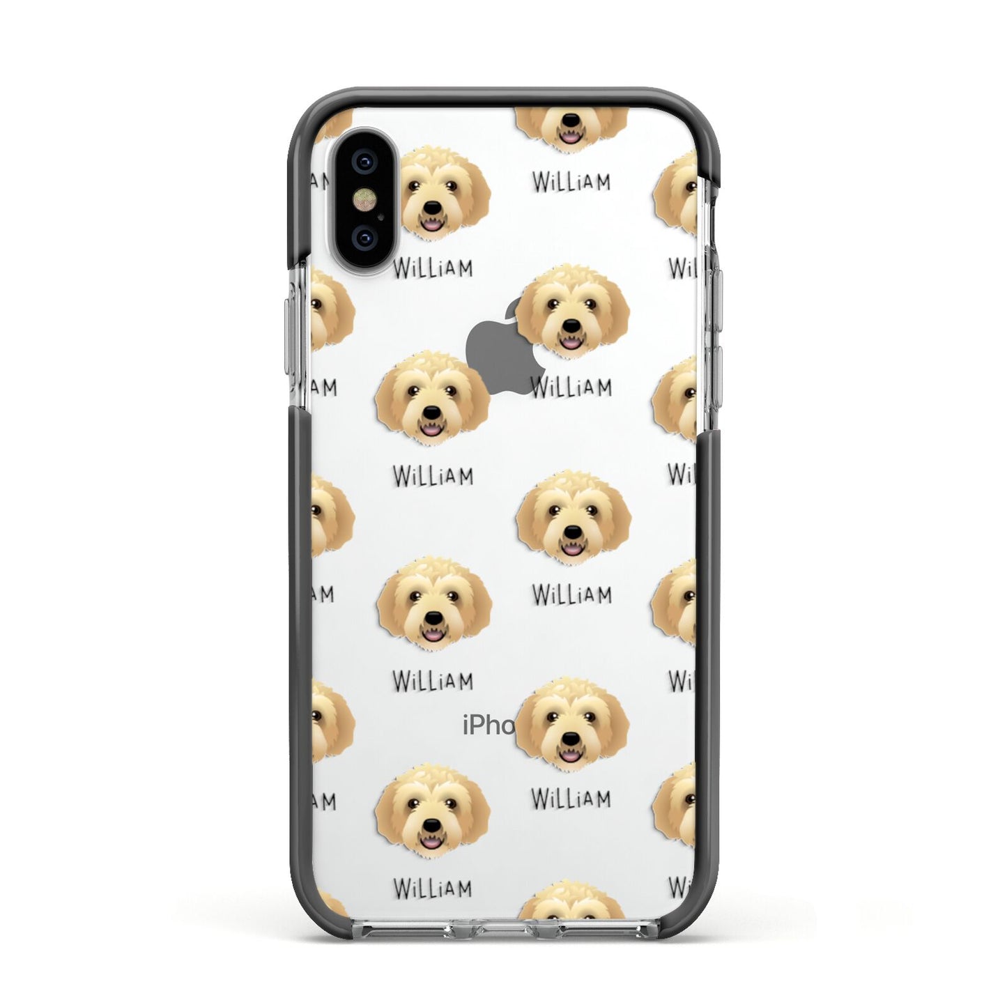 Labradoodle Icon with Name Apple iPhone Xs Impact Case Black Edge on Silver Phone
