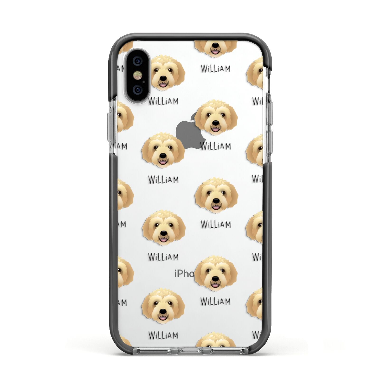 Labradoodle Icon with Name Apple iPhone Xs Impact Case Black Edge on Silver Phone