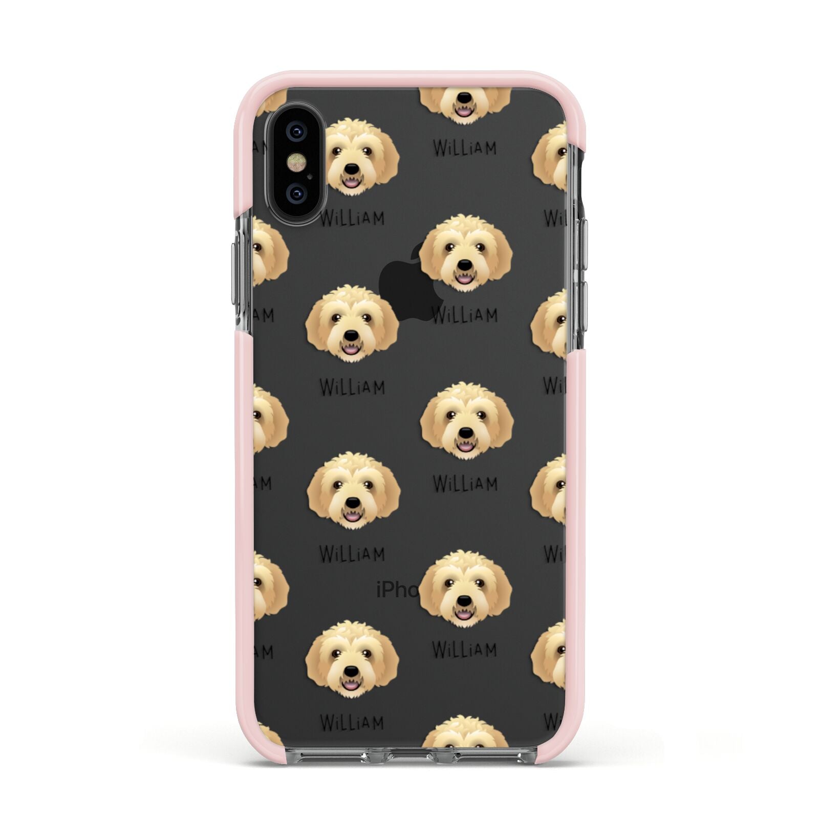 Labradoodle Icon with Name Apple iPhone Xs Impact Case Pink Edge on Black Phone