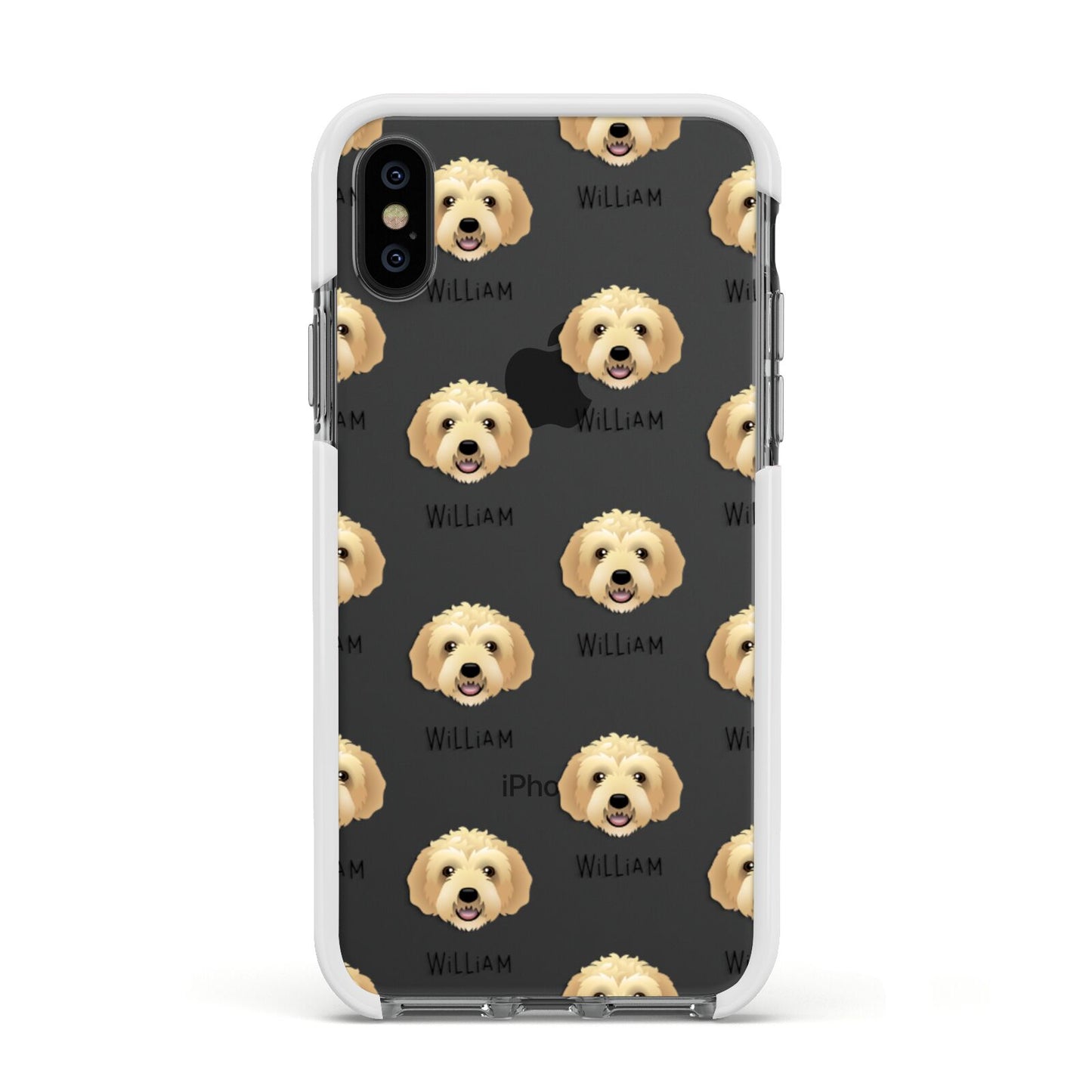Labradoodle Icon with Name Apple iPhone Xs Impact Case White Edge on Black Phone