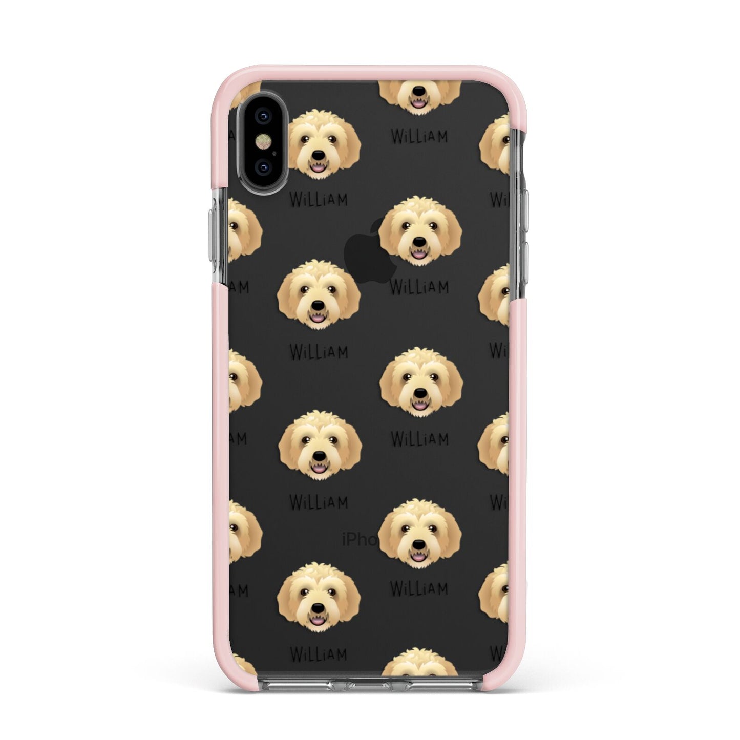 Labradoodle Icon with Name Apple iPhone Xs Max Impact Case Pink Edge on Black Phone