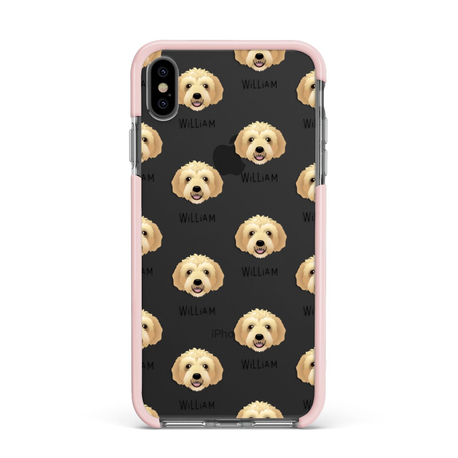 Labradoodle Icon with Name Apple iPhone Xs Max Impact Case Pink Edge on Black Phone