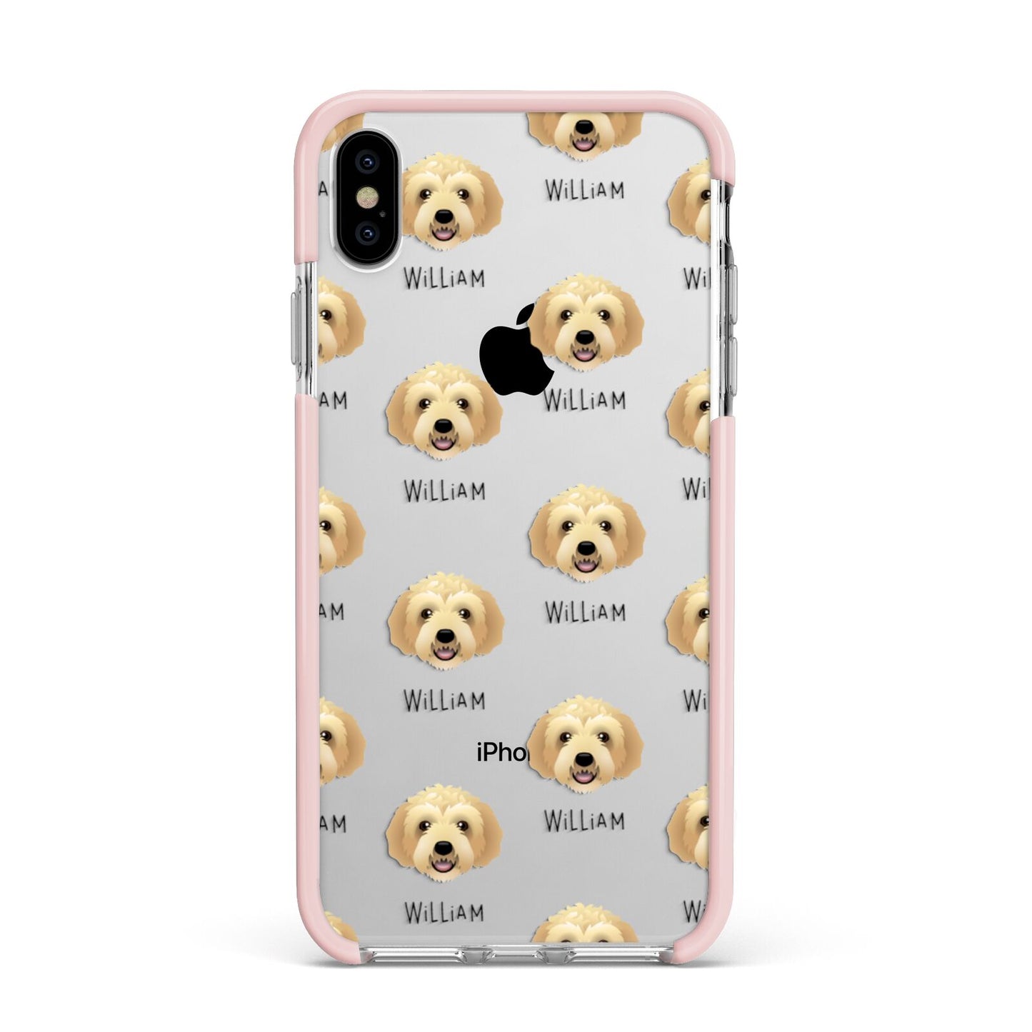 Labradoodle Icon with Name Apple iPhone Xs Max Impact Case Pink Edge on Silver Phone
