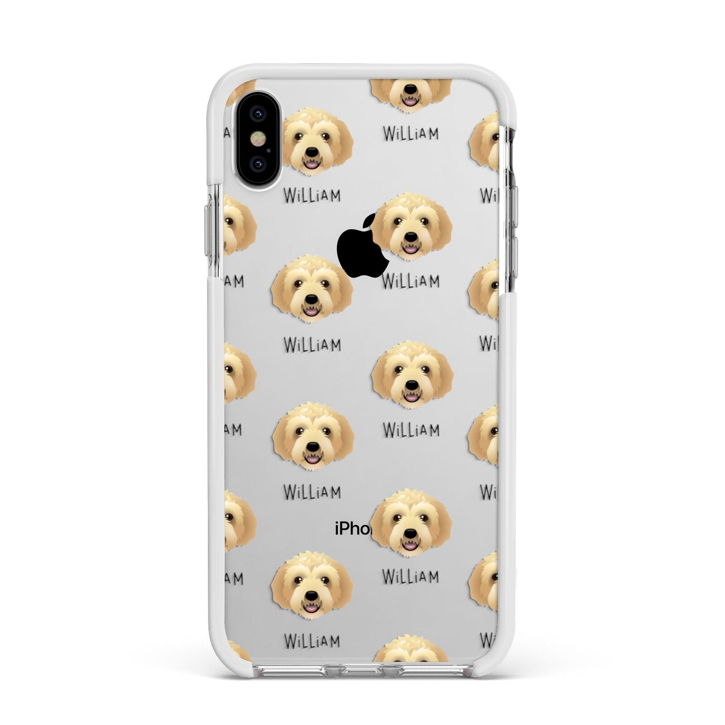 Labradoodle Icon with Name Apple iPhone Xs Max Impact Case White Edge on Silver Phone
