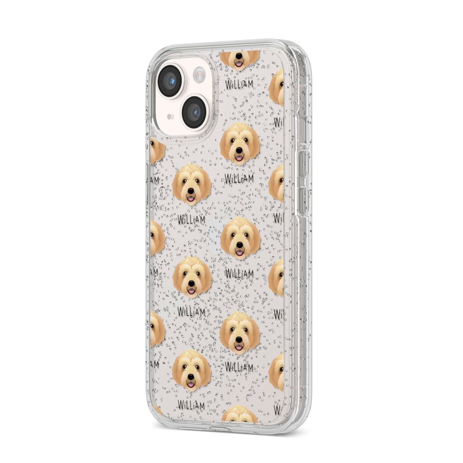 Labradoodle Icon with Name iPhone 14 Glitter Tough Case Starlight Angled Image