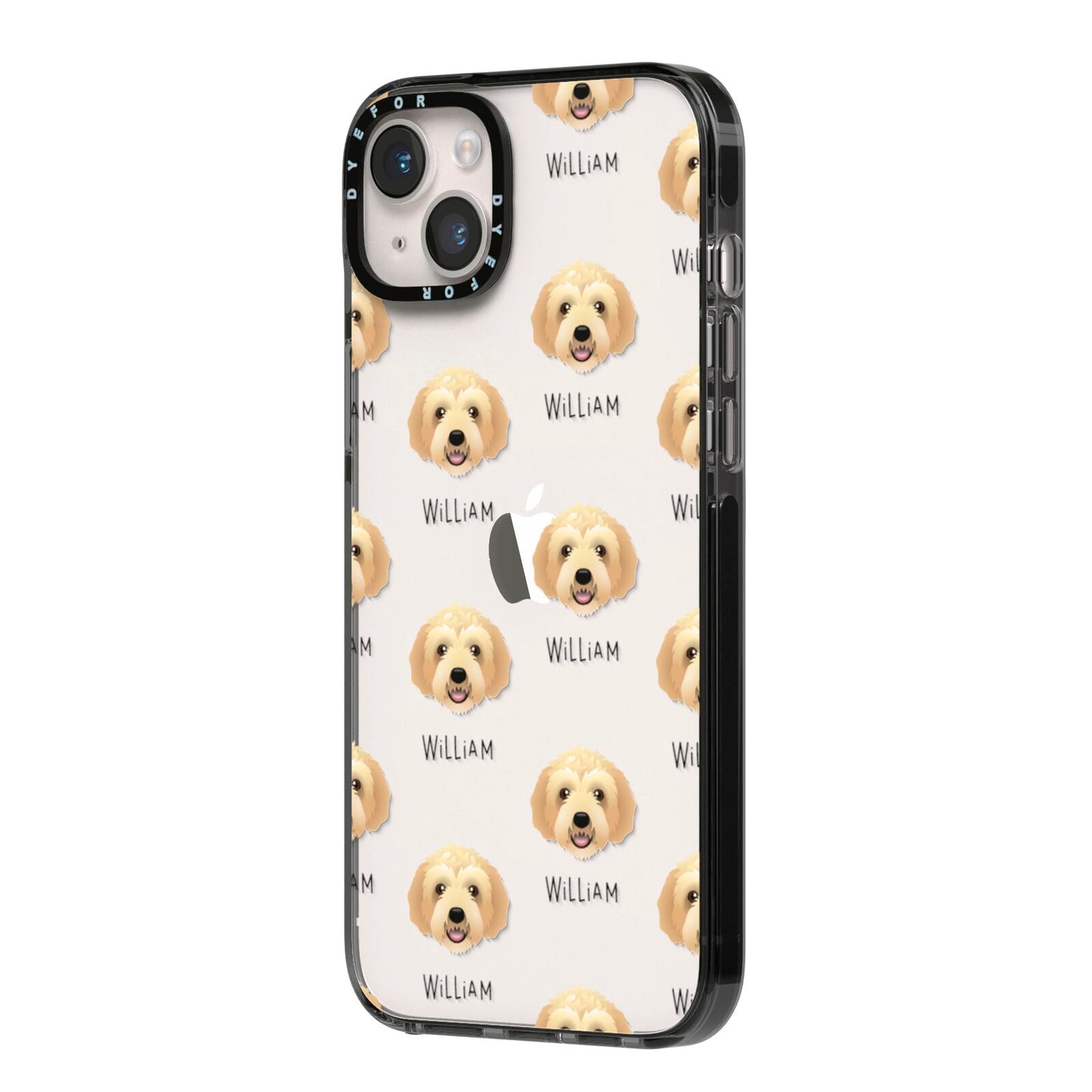 Labradoodle Icon with Name iPhone 14 Plus Black Impact Case Side Angle on Silver phone