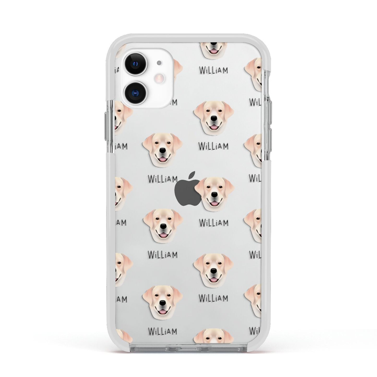 Labrador Retriever Icon with Name Apple iPhone 11 in White with White Impact Case
