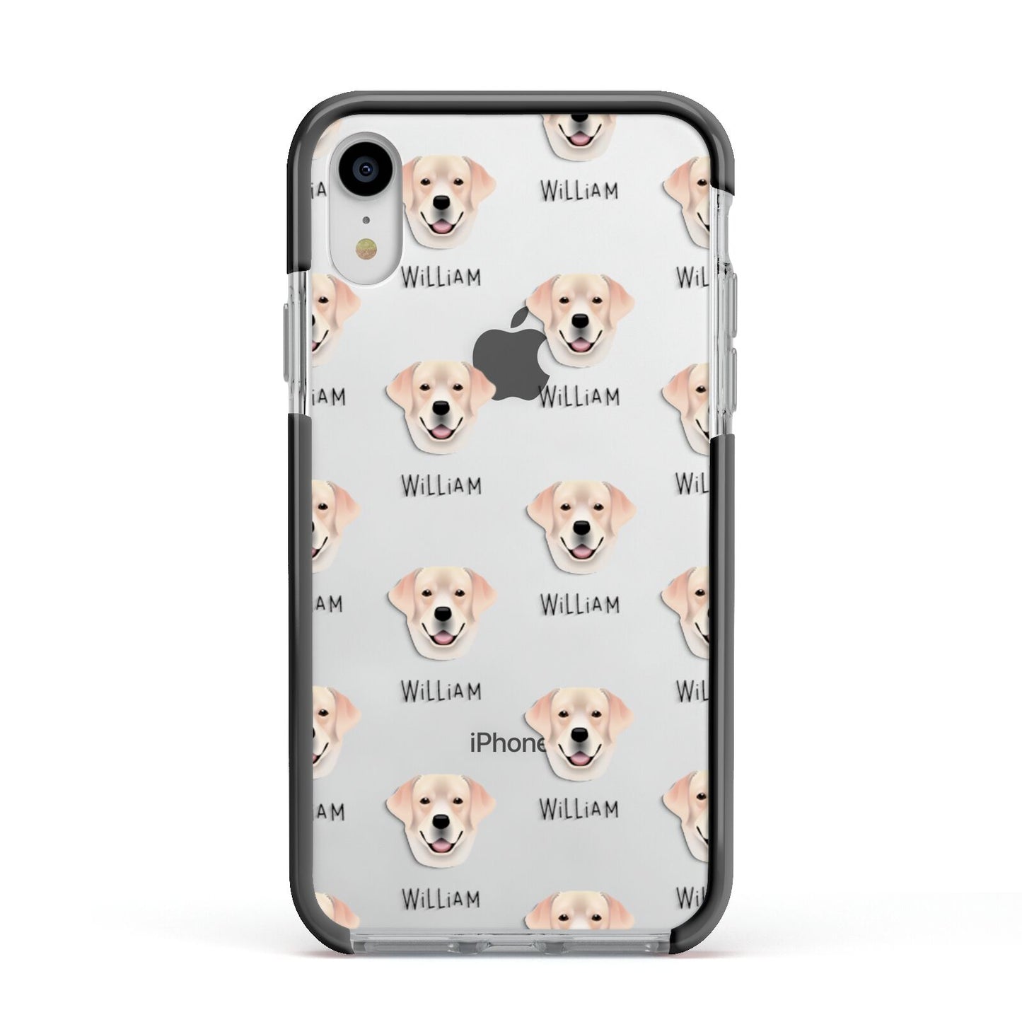 Labrador Retriever Icon with Name Apple iPhone XR Impact Case Black Edge on Silver Phone