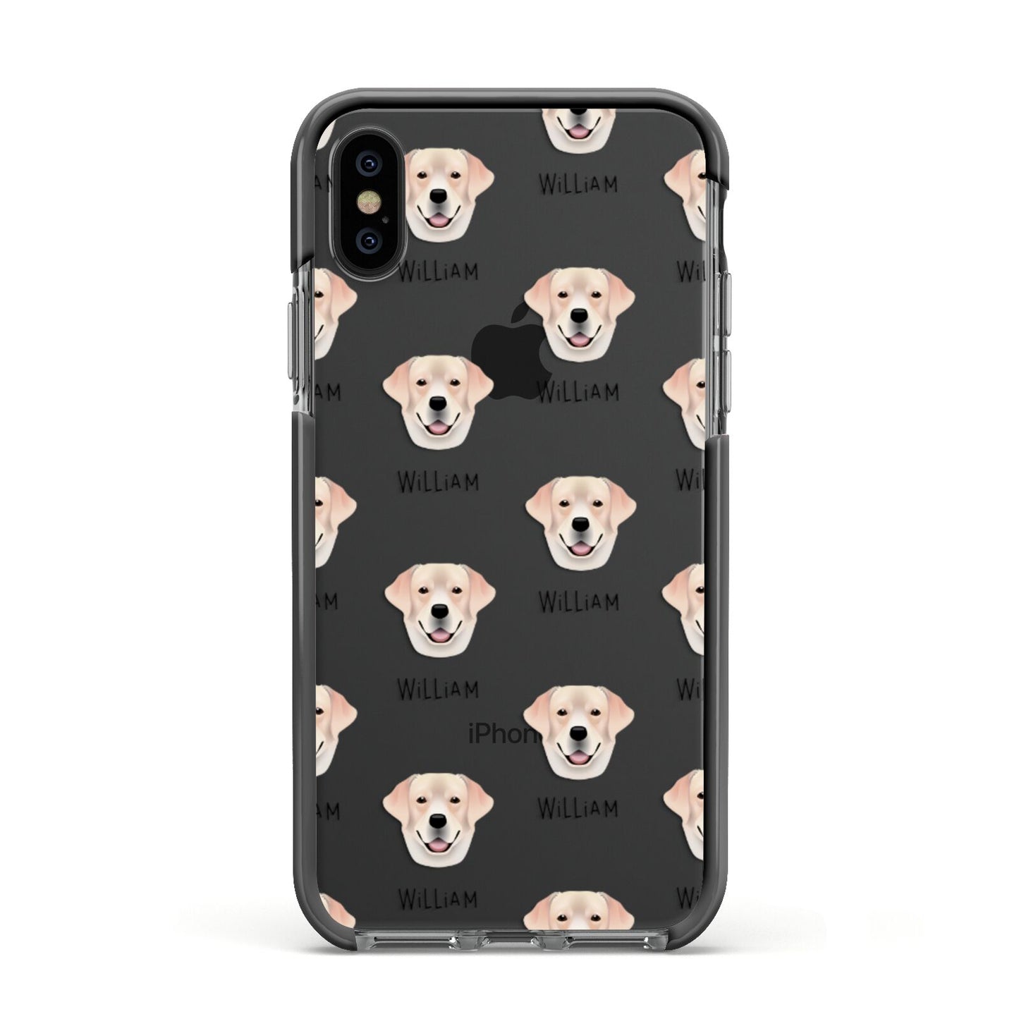 Labrador Retriever Icon with Name Apple iPhone Xs Impact Case Black Edge on Black Phone