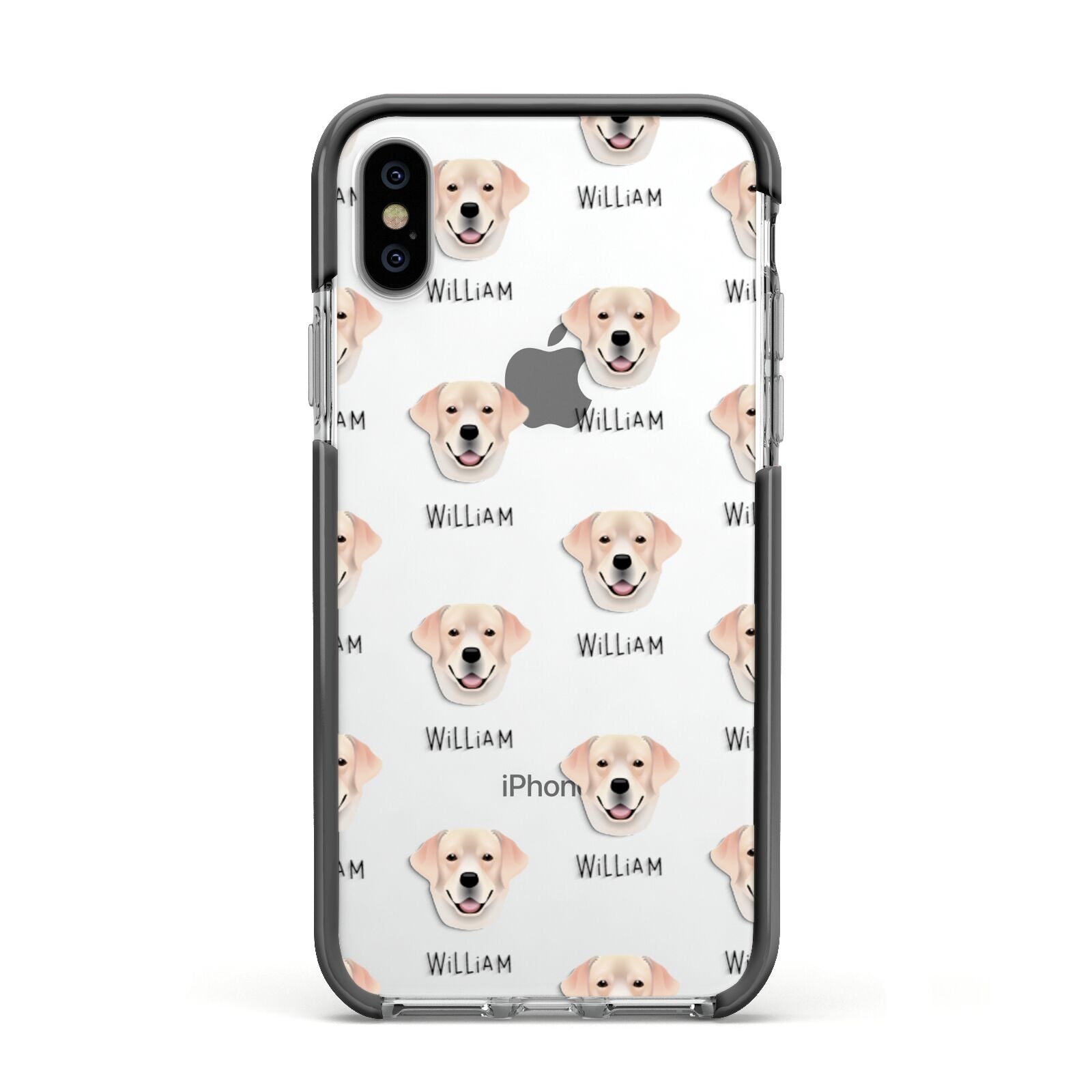 Labrador Retriever Icon with Name Apple iPhone Xs Impact Case Black Edge on Silver Phone