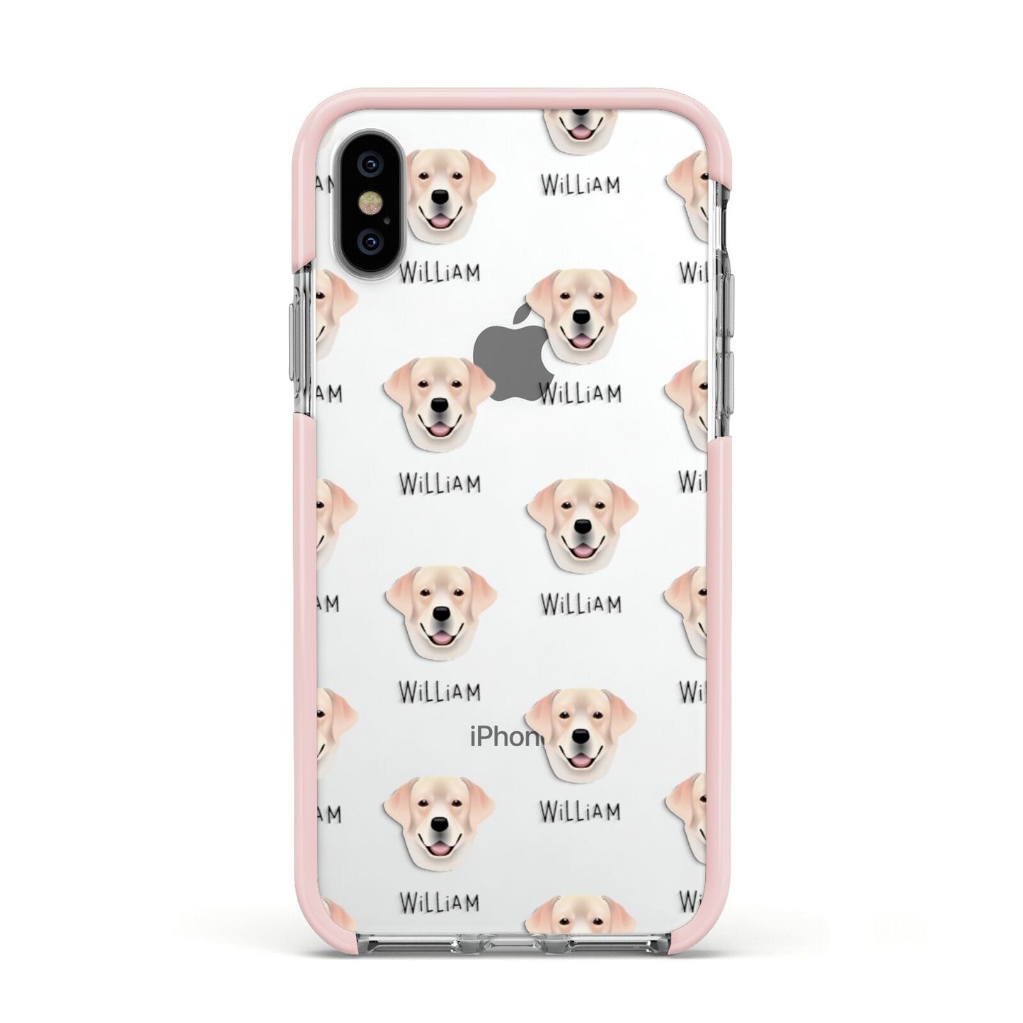 Labrador Retriever Icon with Name Apple iPhone Xs Impact Case Pink Edge on Silver Phone