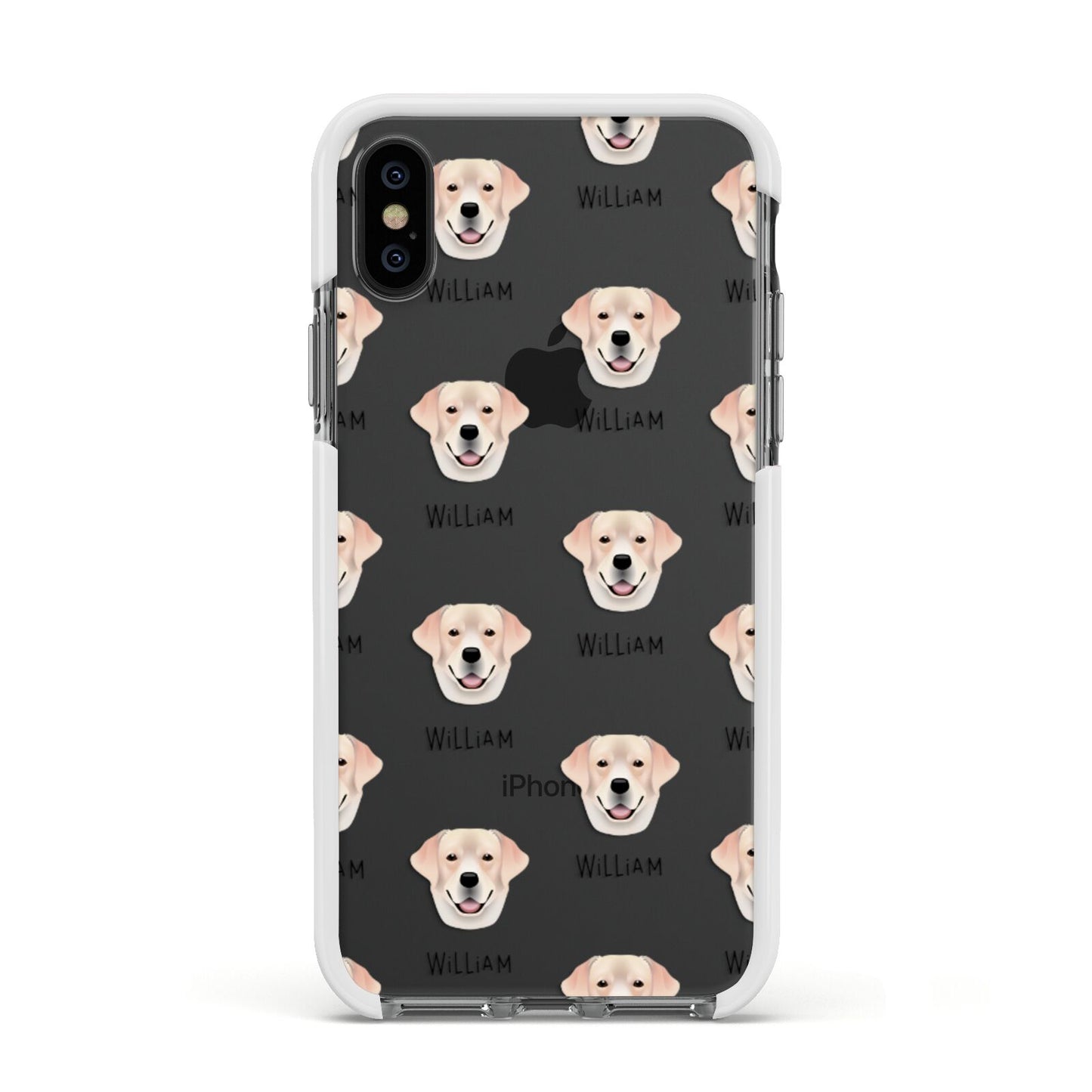 Labrador Retriever Icon with Name Apple iPhone Xs Impact Case White Edge on Black Phone
