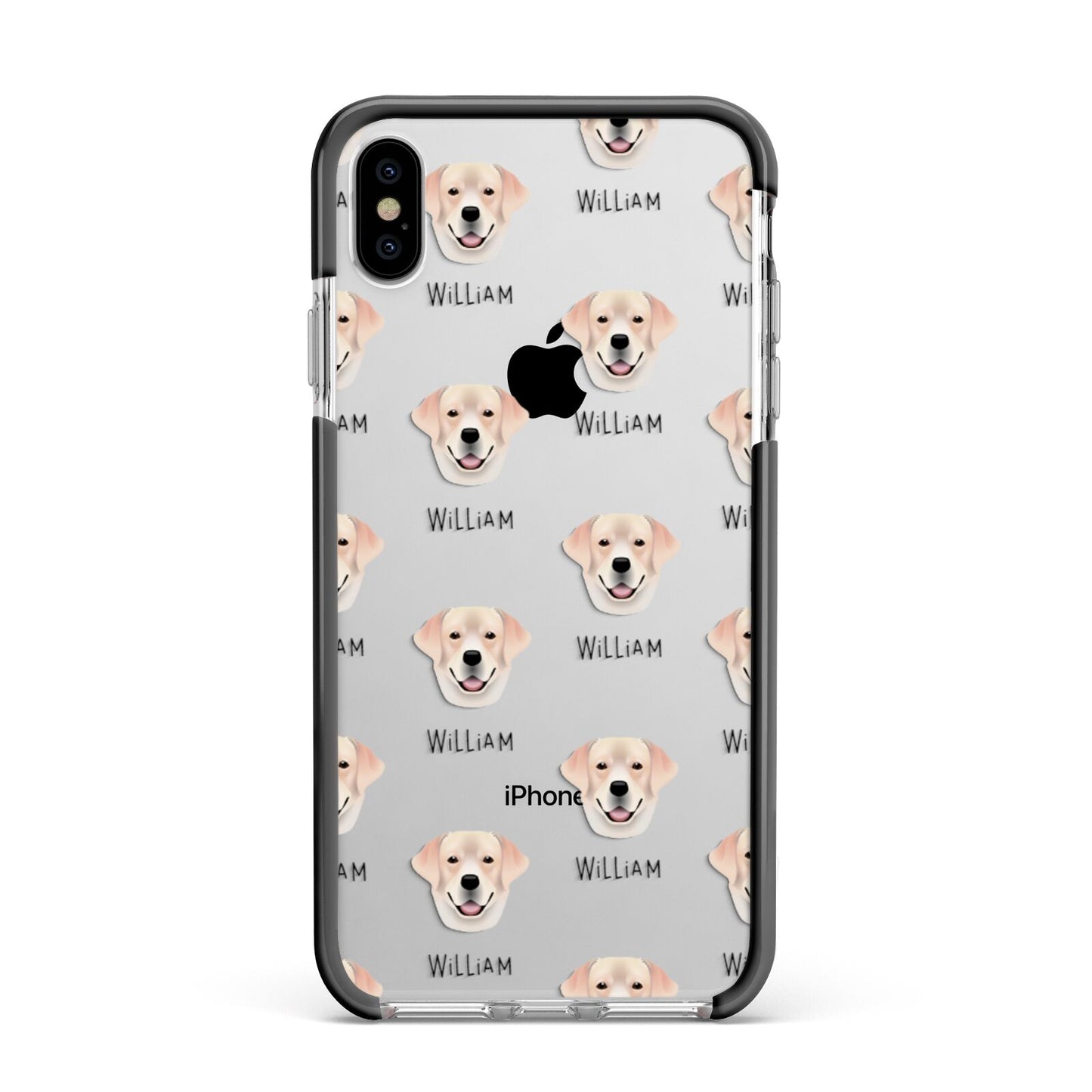 Labrador Retriever Icon with Name Apple iPhone Xs Max Impact Case Black Edge on Silver Phone
