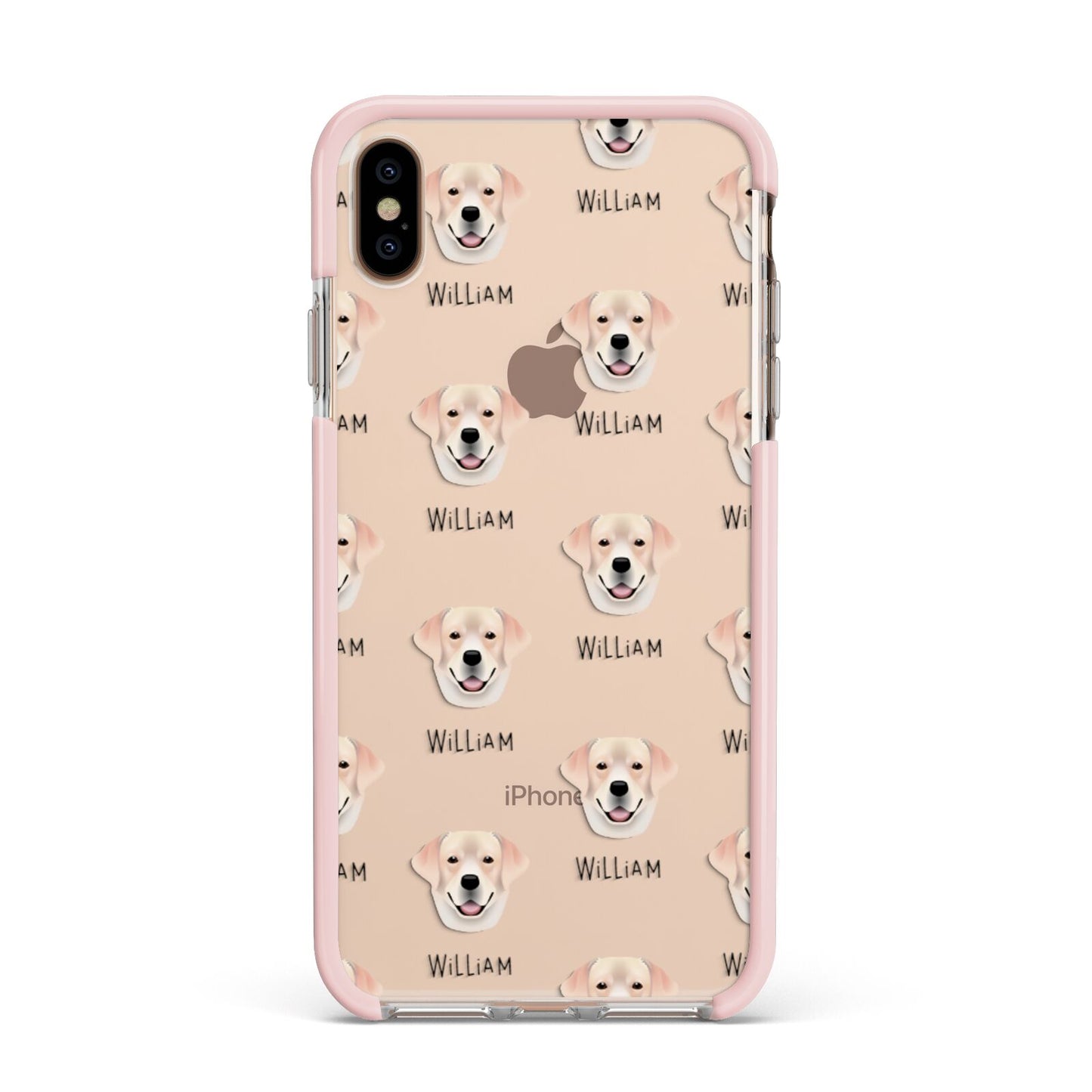 Labrador Retriever Icon with Name Apple iPhone Xs Max Impact Case Pink Edge on Gold Phone