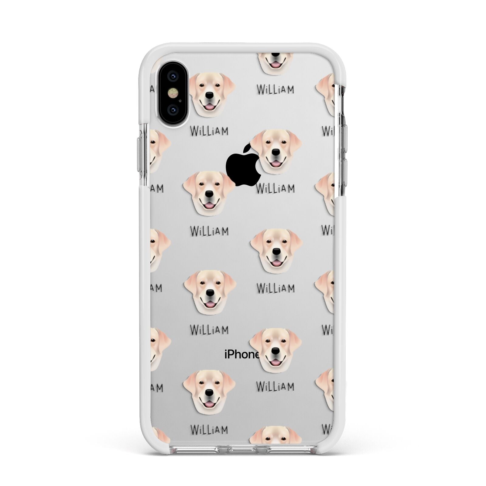 Labrador Retriever Icon with Name Apple iPhone Xs Max Impact Case White Edge on Silver Phone