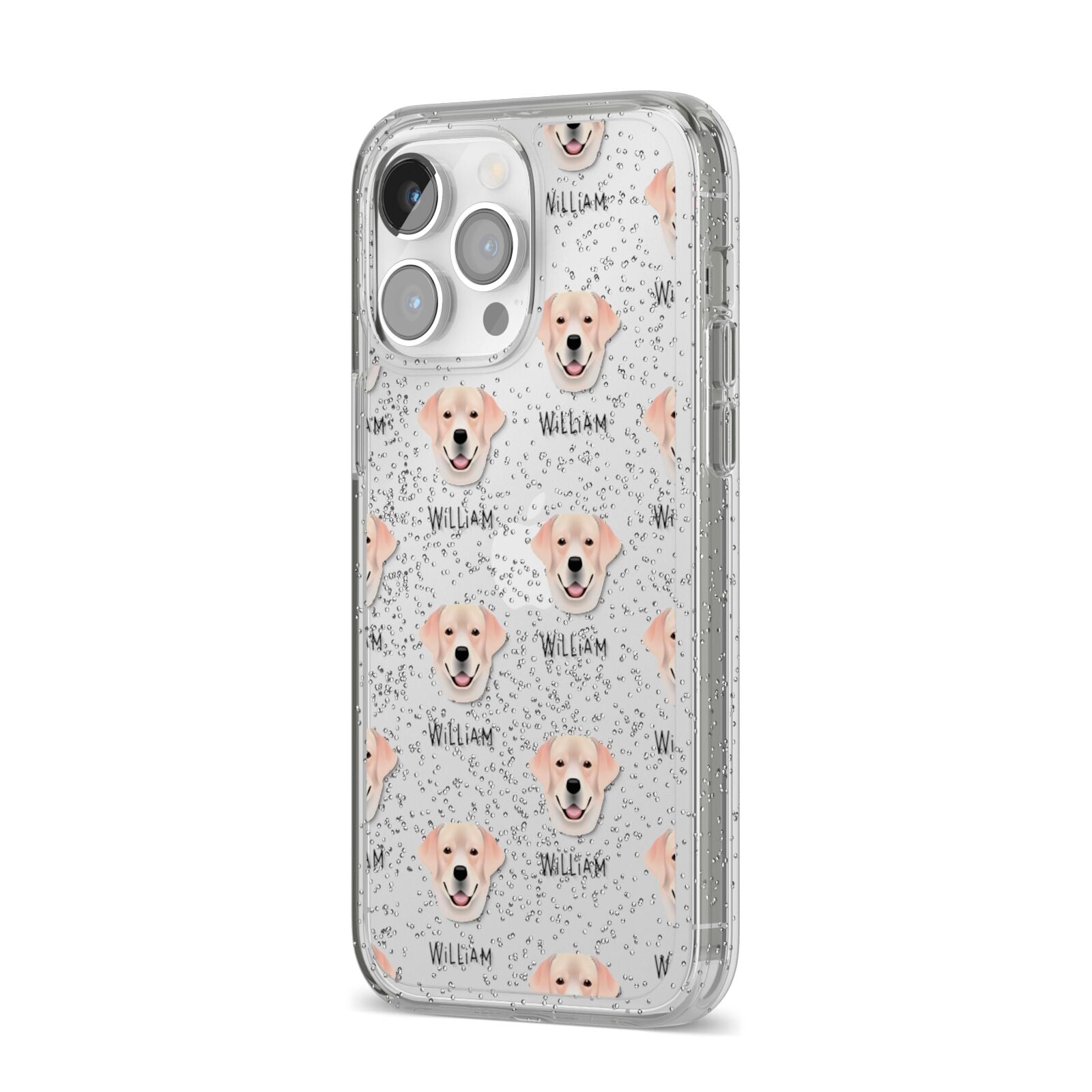 Labrador Retriever Icon with Name iPhone 14 Pro Max Glitter Tough Case Silver Angled Image