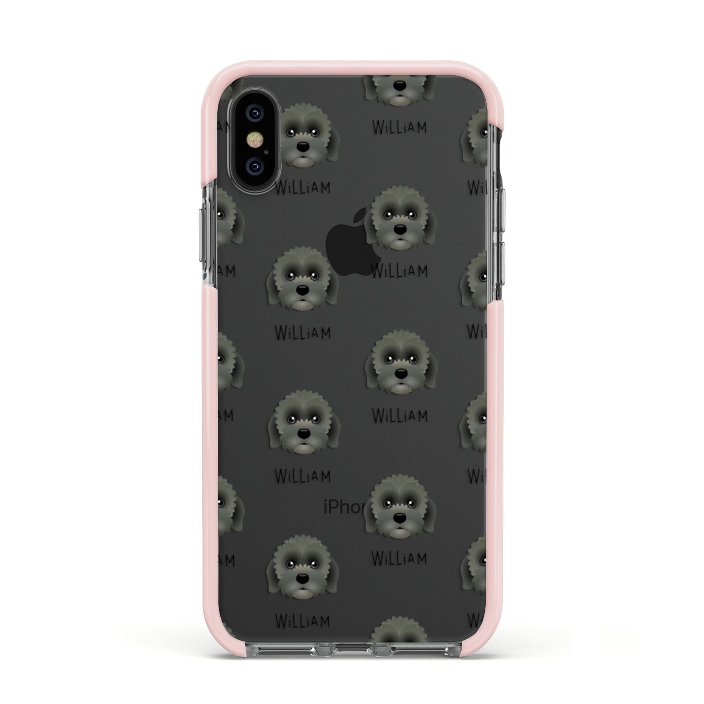 Lachon Icon with Name Apple iPhone Xs Impact Case Pink Edge on Black Phone