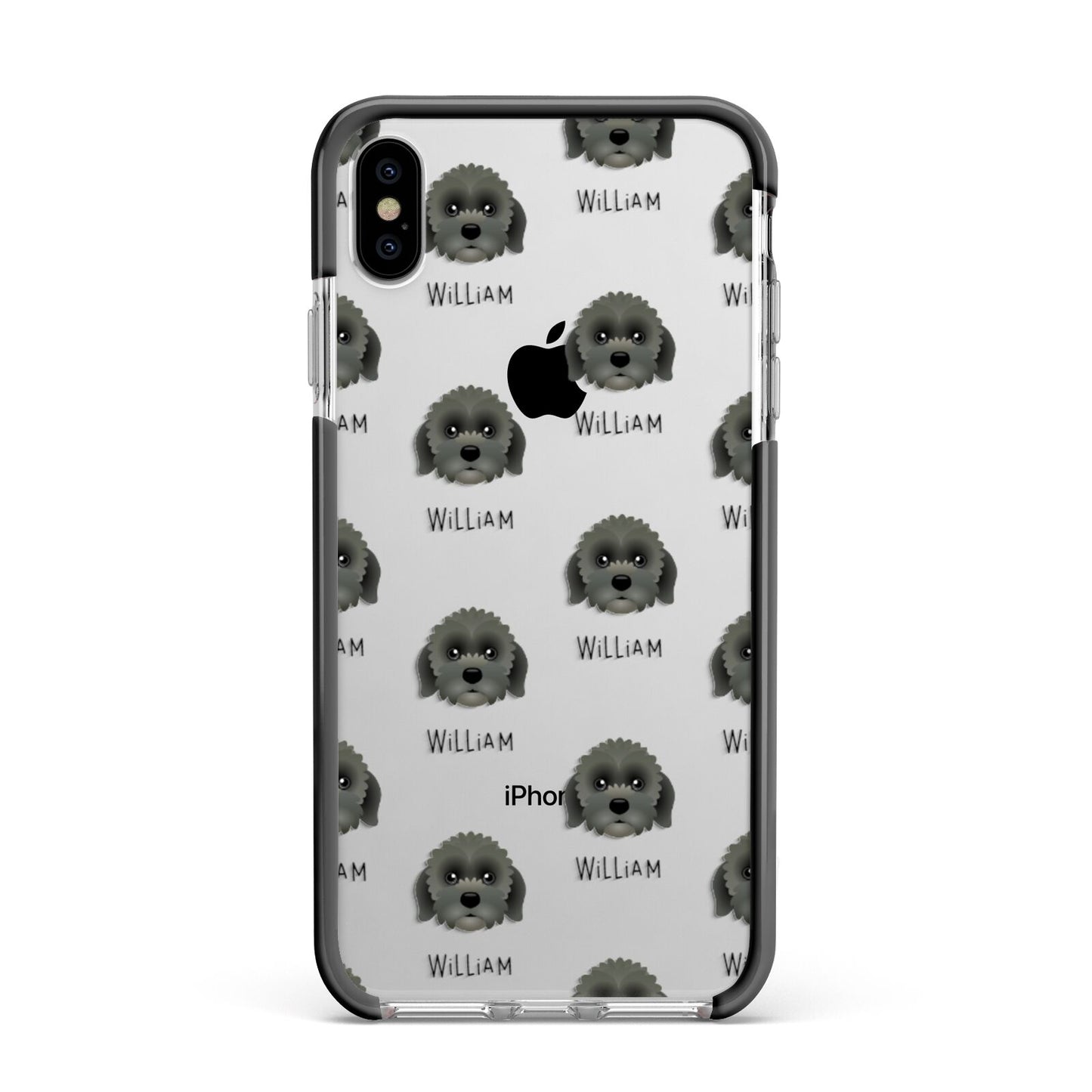 Lachon Icon with Name Apple iPhone Xs Max Impact Case Black Edge on Silver Phone