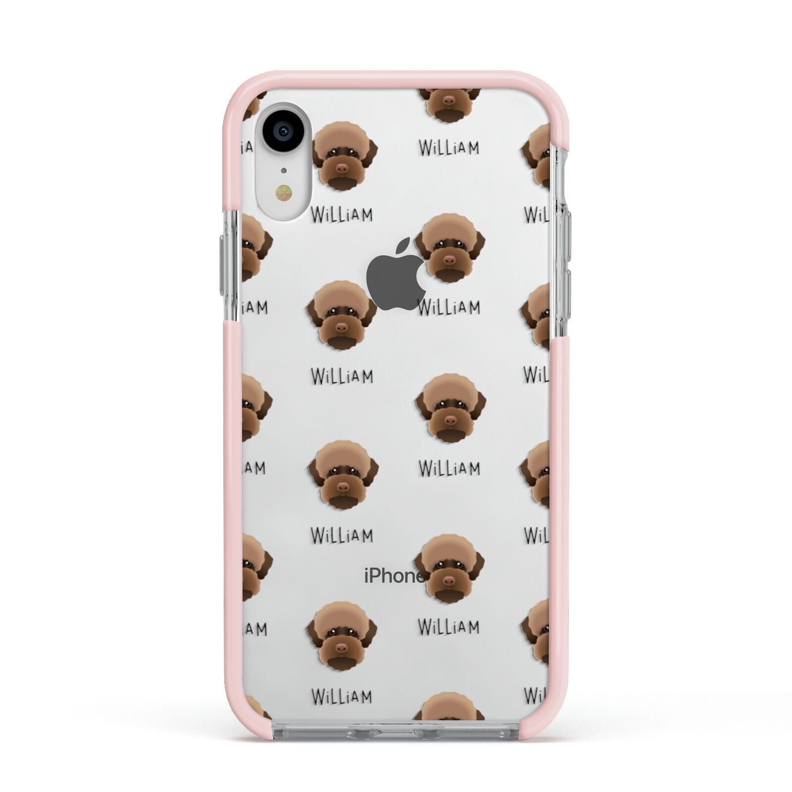 Lagotto Romagnolo Icon with Name Apple iPhone XR Impact Case Pink Edge on Silver Phone