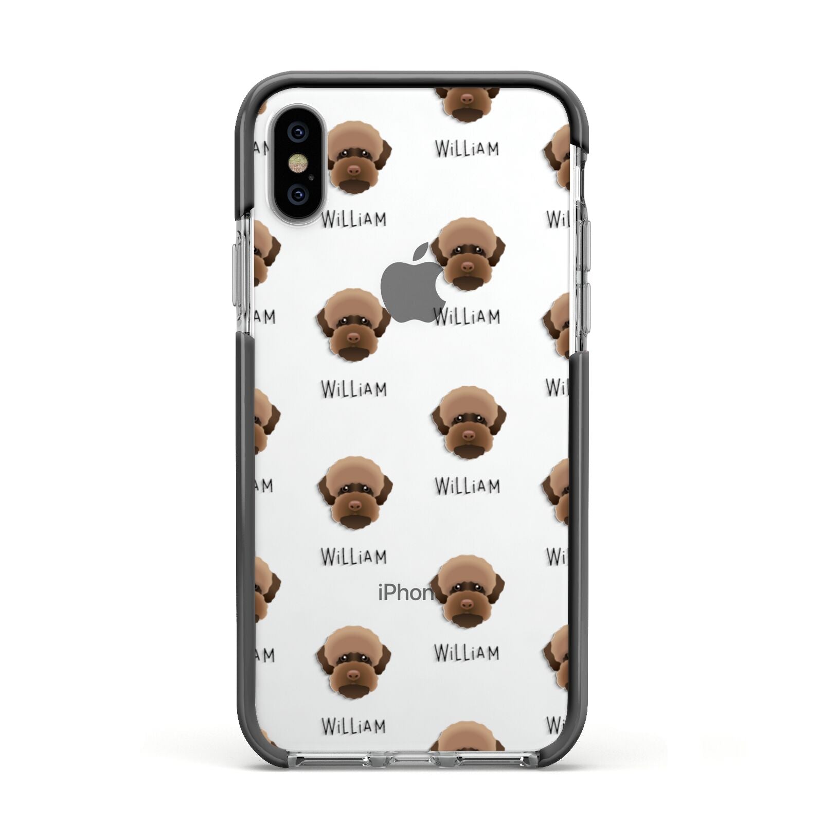 Lagotto Romagnolo Icon with Name Apple iPhone Xs Impact Case Black Edge on Silver Phone