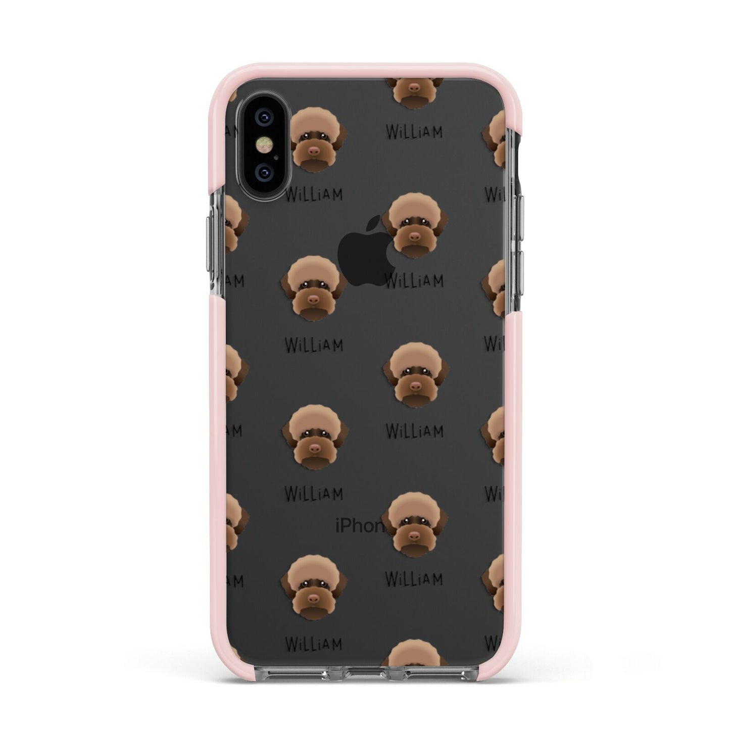 Lagotto Romagnolo Icon with Name Apple iPhone Xs Impact Case Pink Edge on Black Phone
