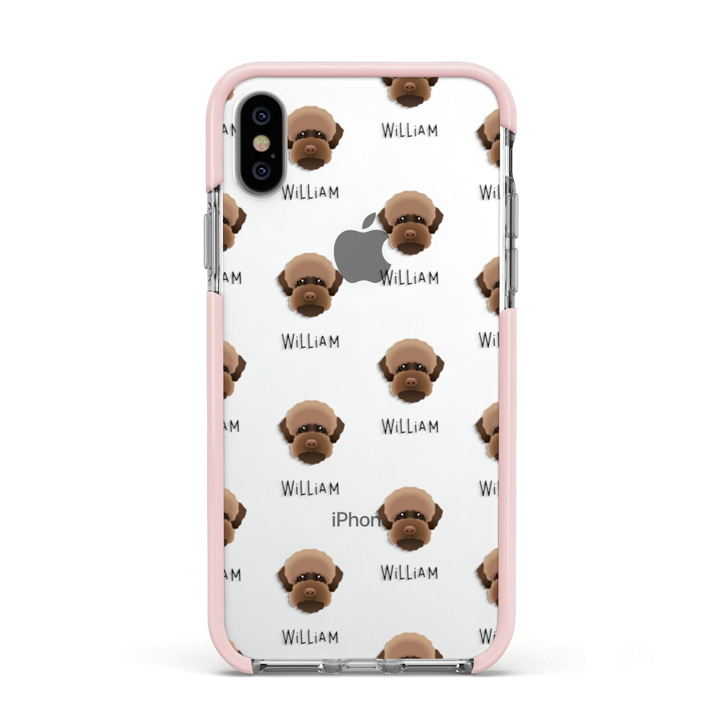 Lagotto Romagnolo Icon with Name Apple iPhone Xs Impact Case Pink Edge on Silver Phone