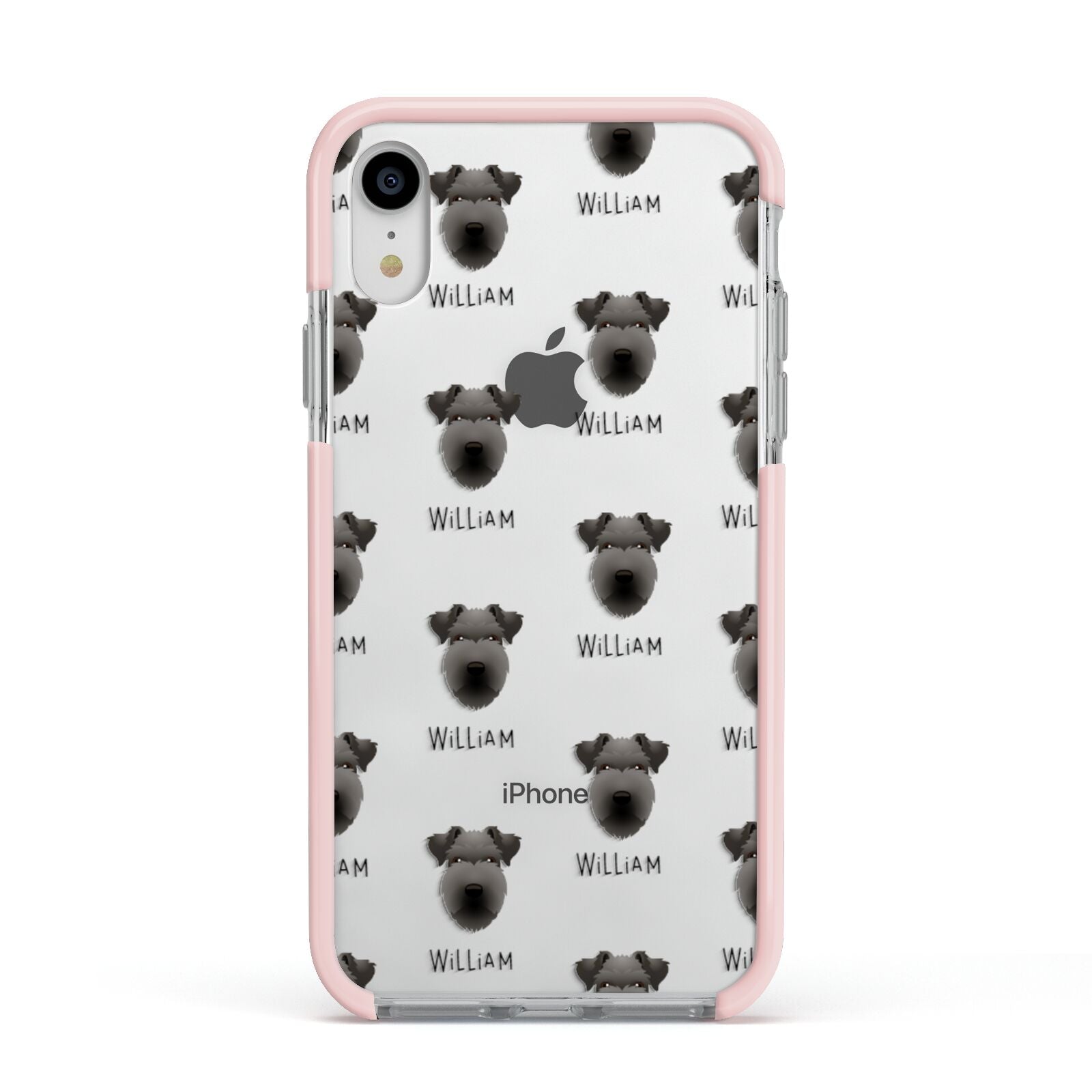 Lakeland Terrier Icon with Name Apple iPhone XR Impact Case Pink Edge on Silver Phone