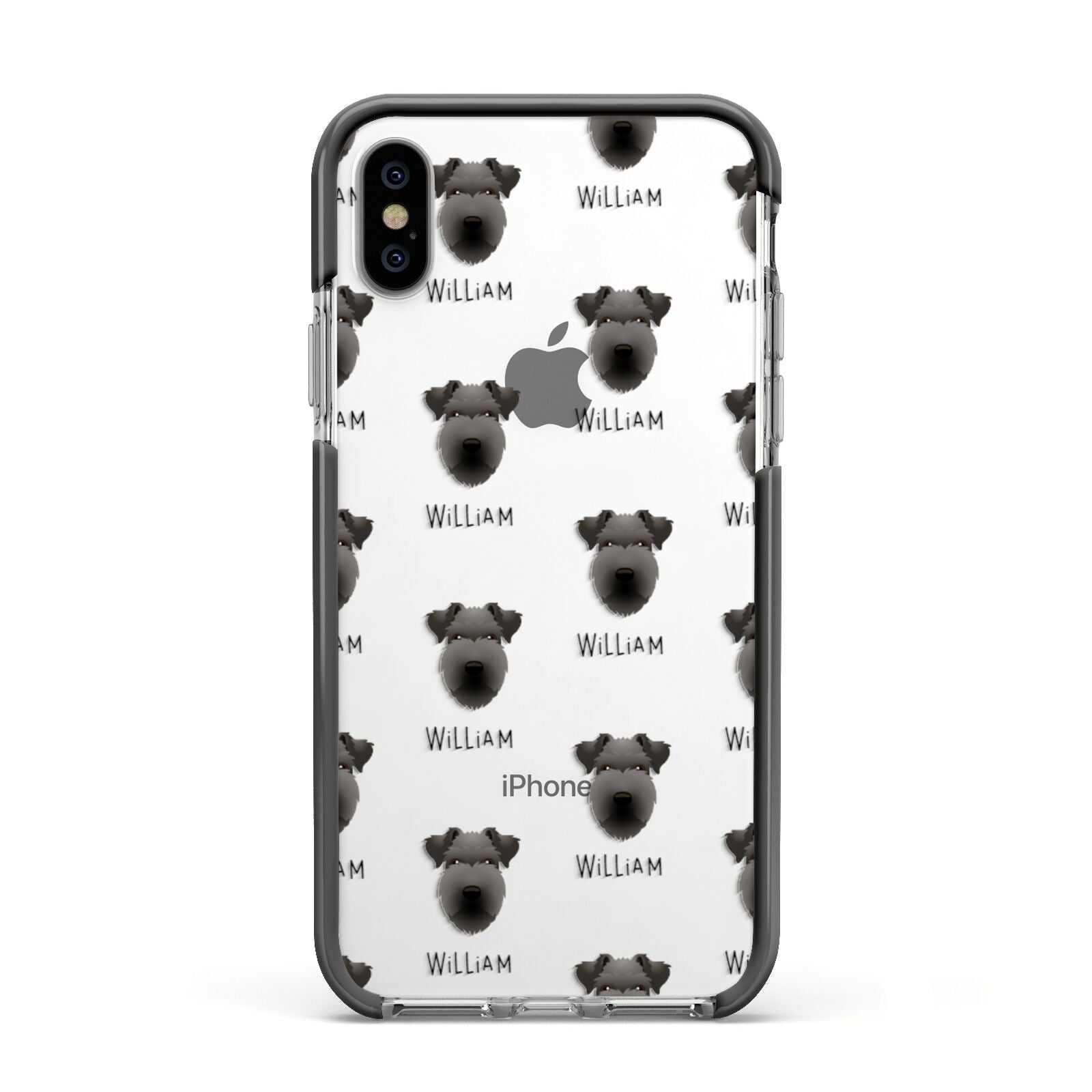 Lakeland Terrier Icon with Name Apple iPhone Xs Impact Case Black Edge on Silver Phone