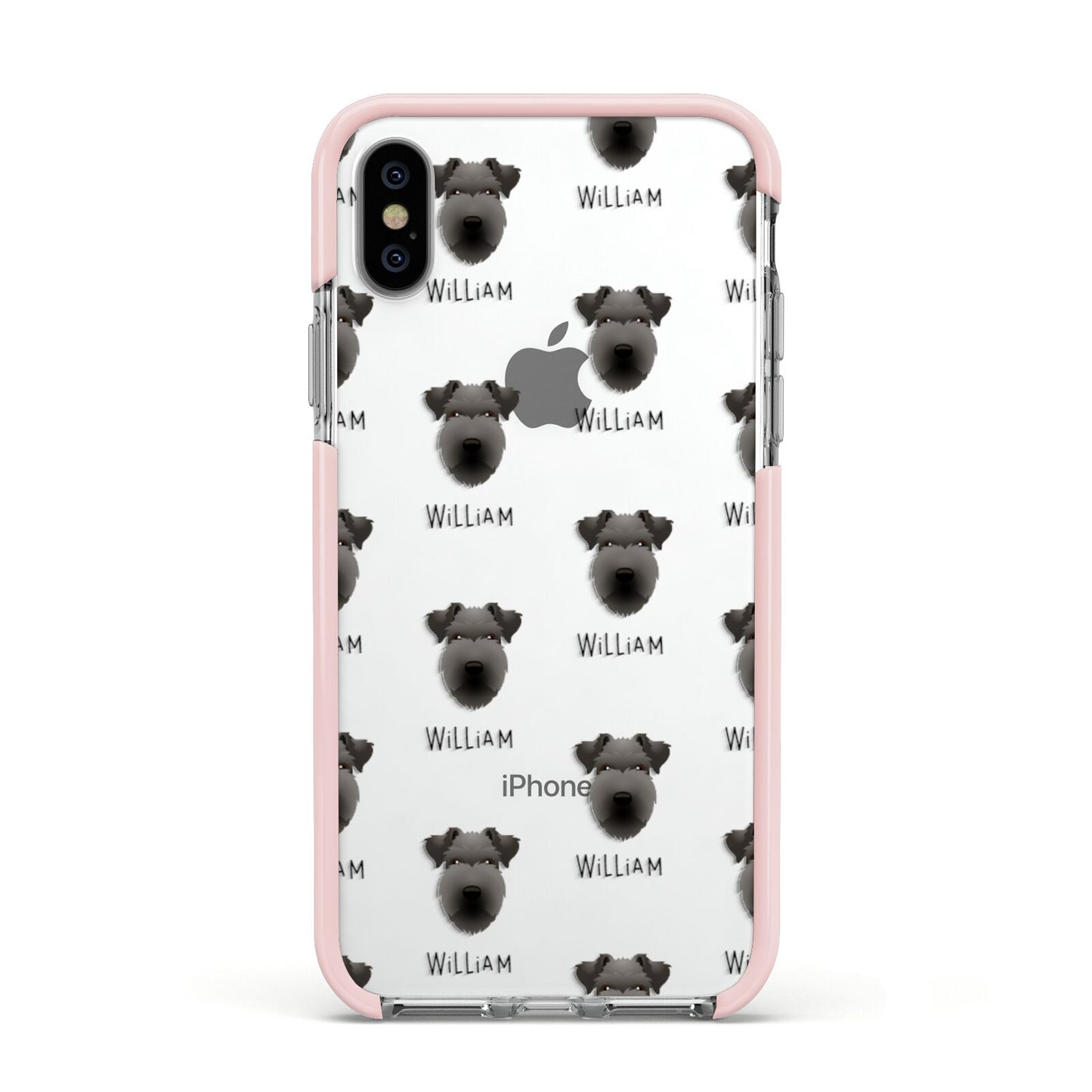 Lakeland Terrier Icon with Name Apple iPhone Xs Impact Case Pink Edge on Silver Phone