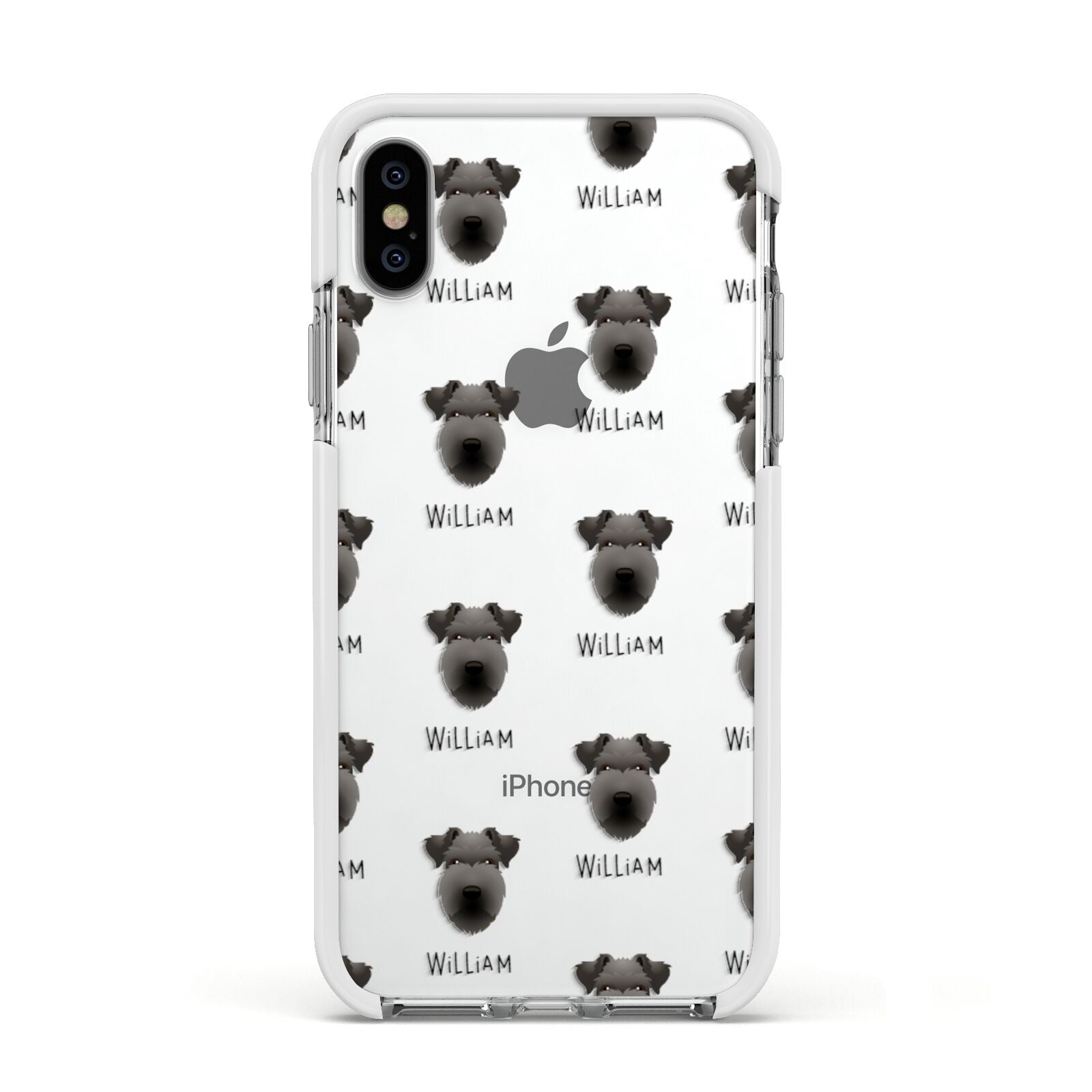 Lakeland Terrier Icon with Name Apple iPhone Xs Impact Case White Edge on Silver Phone