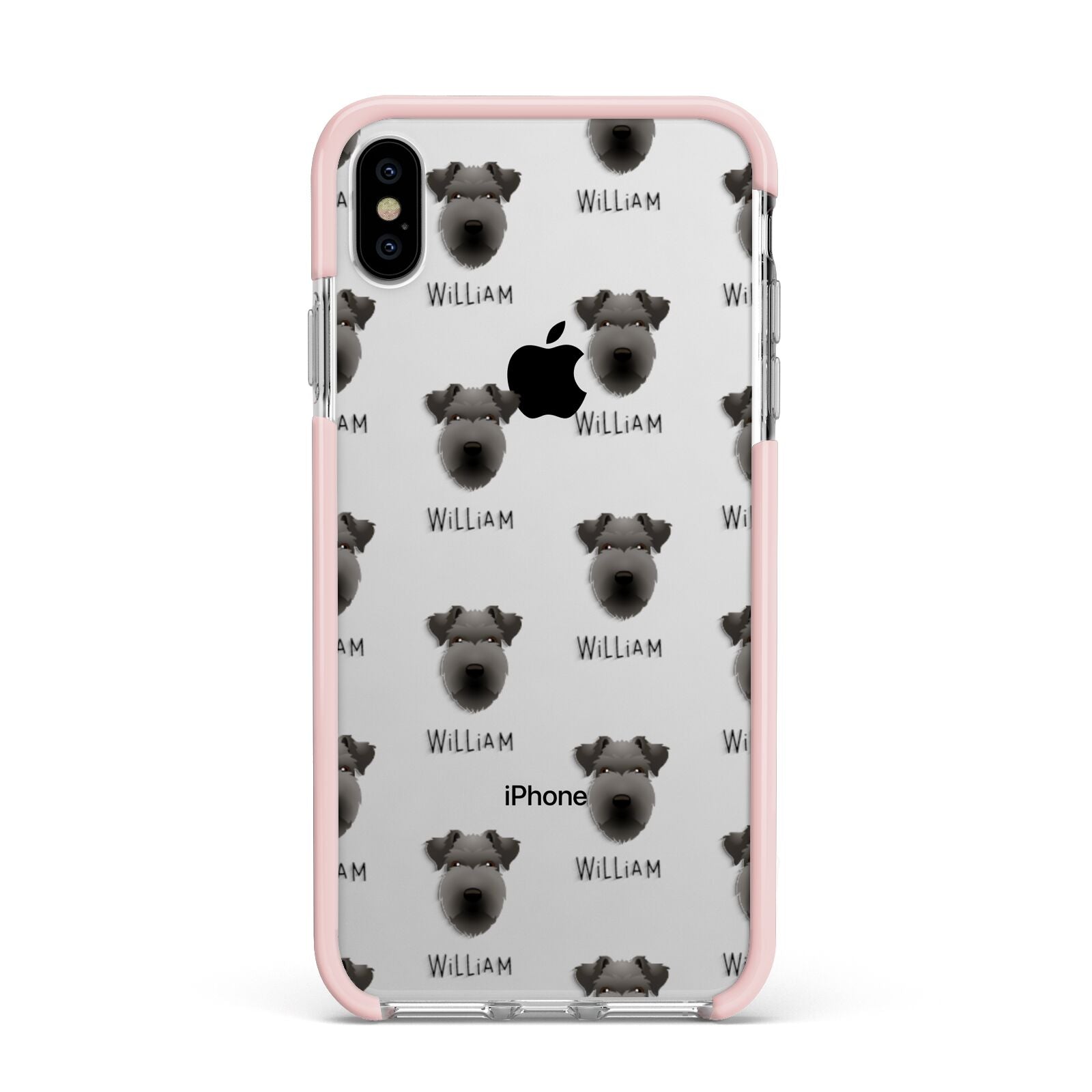 Lakeland Terrier Icon with Name Apple iPhone Xs Max Impact Case Pink Edge on Silver Phone