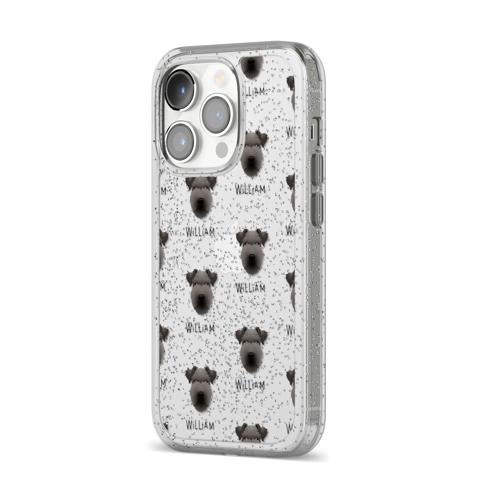 Lakeland Terrier Icon with Name iPhone 14 Pro Glitter Tough Case Silver Angled Image