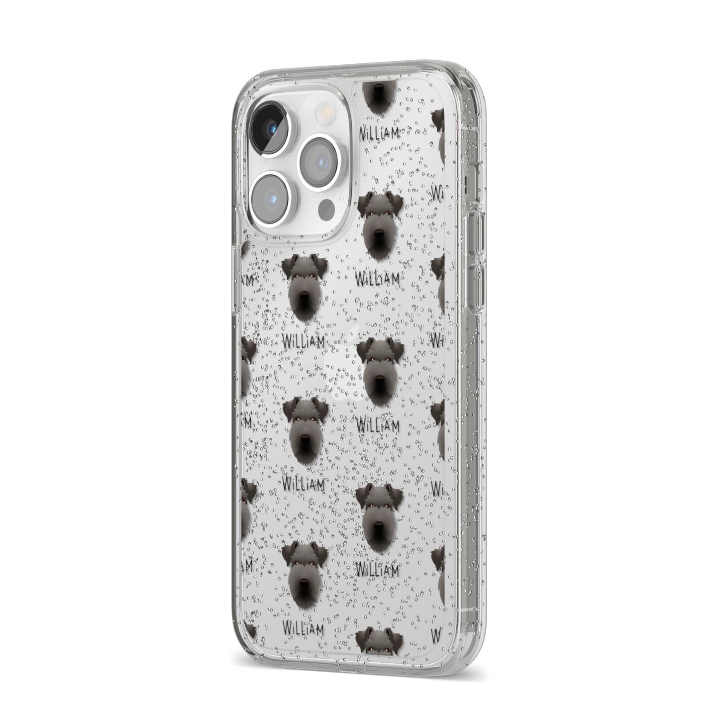Lakeland Terrier Icon with Name iPhone 14 Pro Max Glitter Tough Case Silver Angled Image