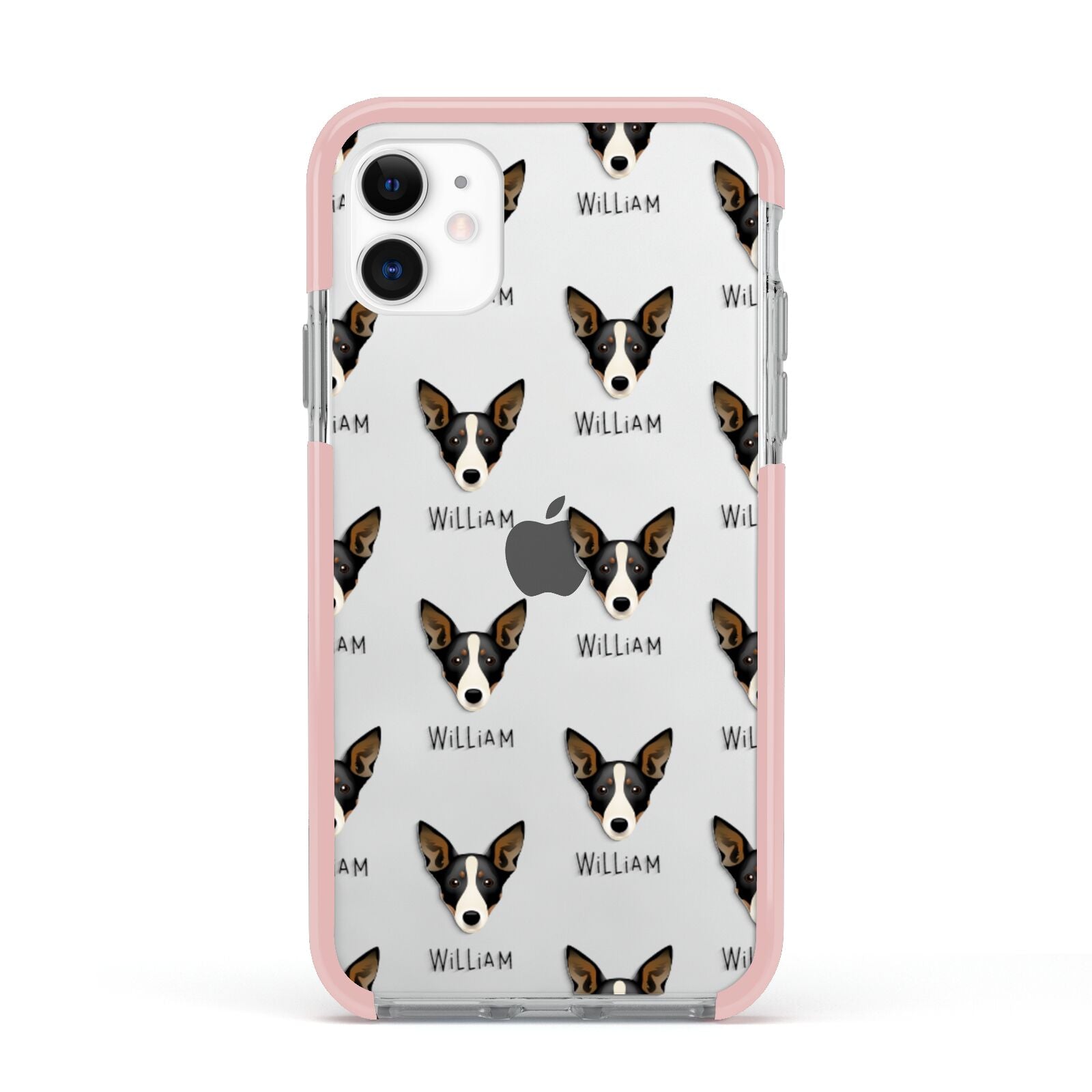 Lancashire Heeler Icon with Name Apple iPhone 11 in White with Pink Impact Case