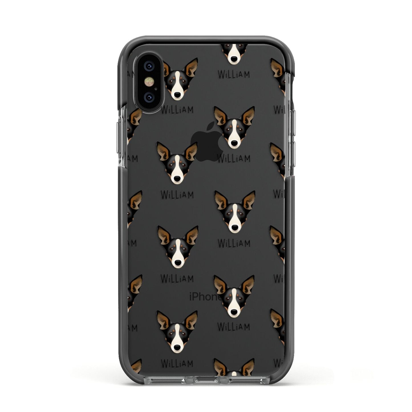 Lancashire Heeler Icon with Name Apple iPhone Xs Impact Case Black Edge on Black Phone