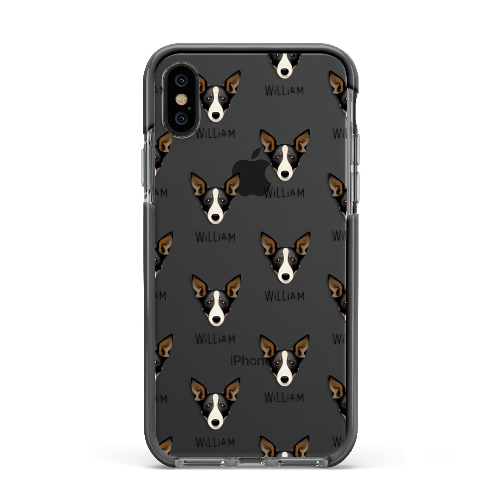 Lancashire Heeler Icon with Name Apple iPhone Xs Impact Case Black Edge on Black Phone