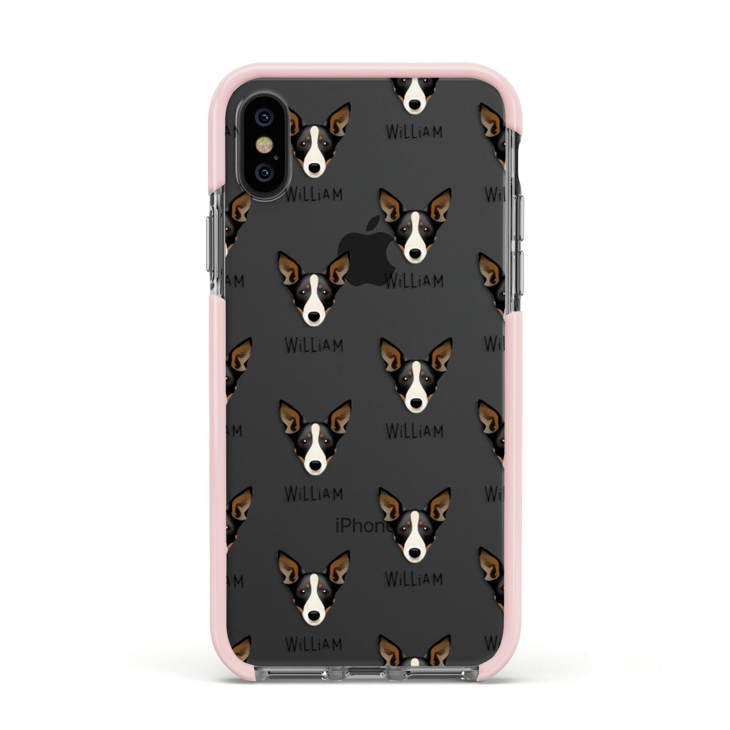 Lancashire Heeler Icon with Name Apple iPhone Xs Impact Case Pink Edge on Black Phone