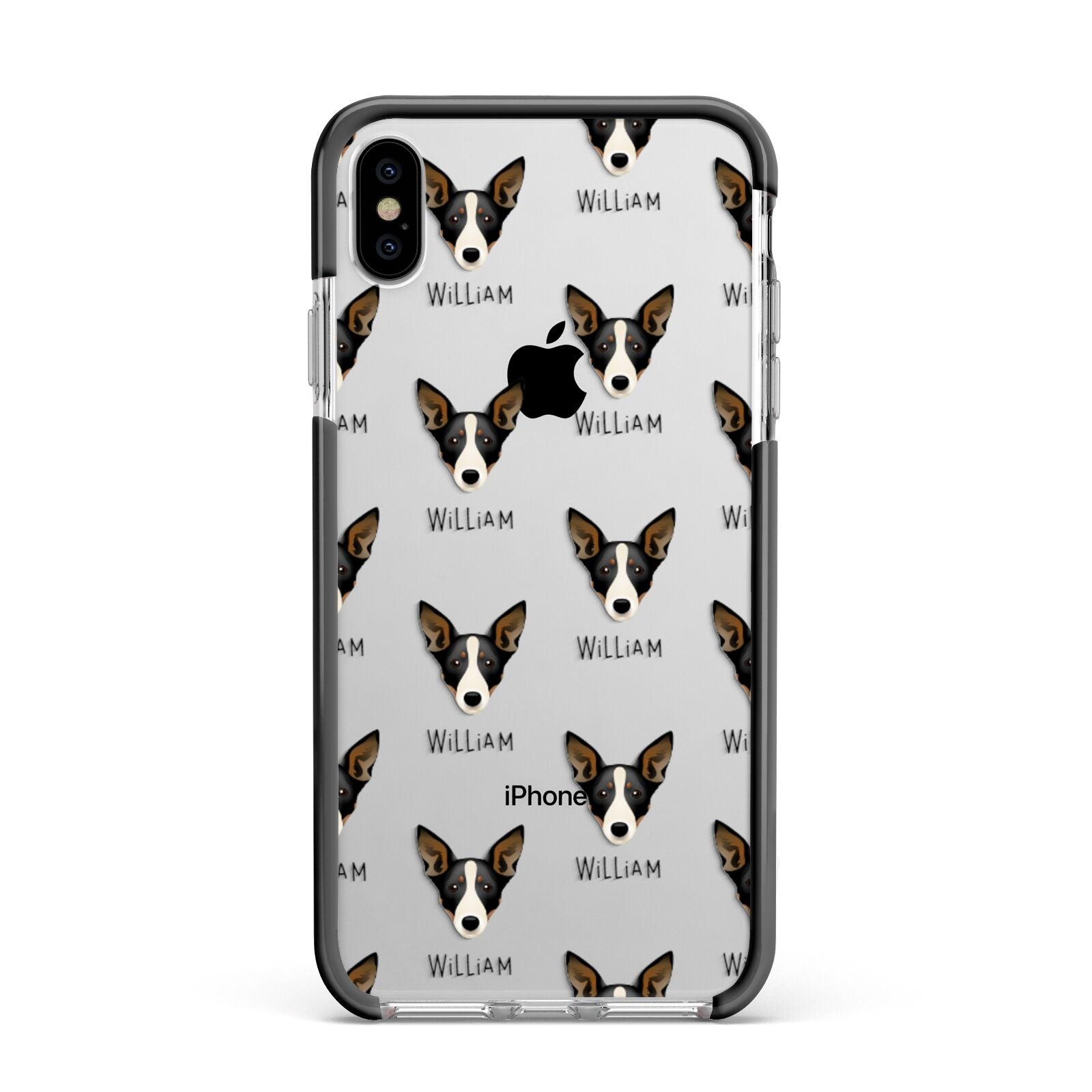Lancashire Heeler Icon with Name Apple iPhone Xs Max Impact Case Black Edge on Silver Phone