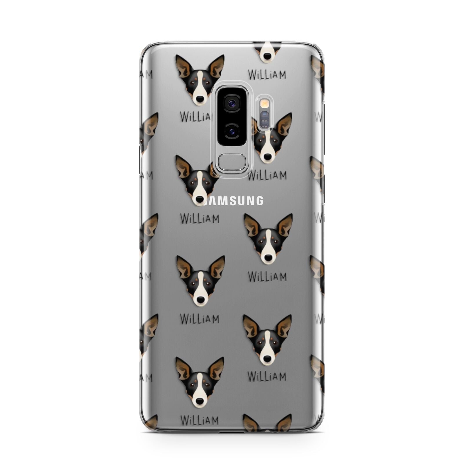 Lancashire Heeler Icon with Name Samsung Galaxy S9 Plus Case on Silver phone