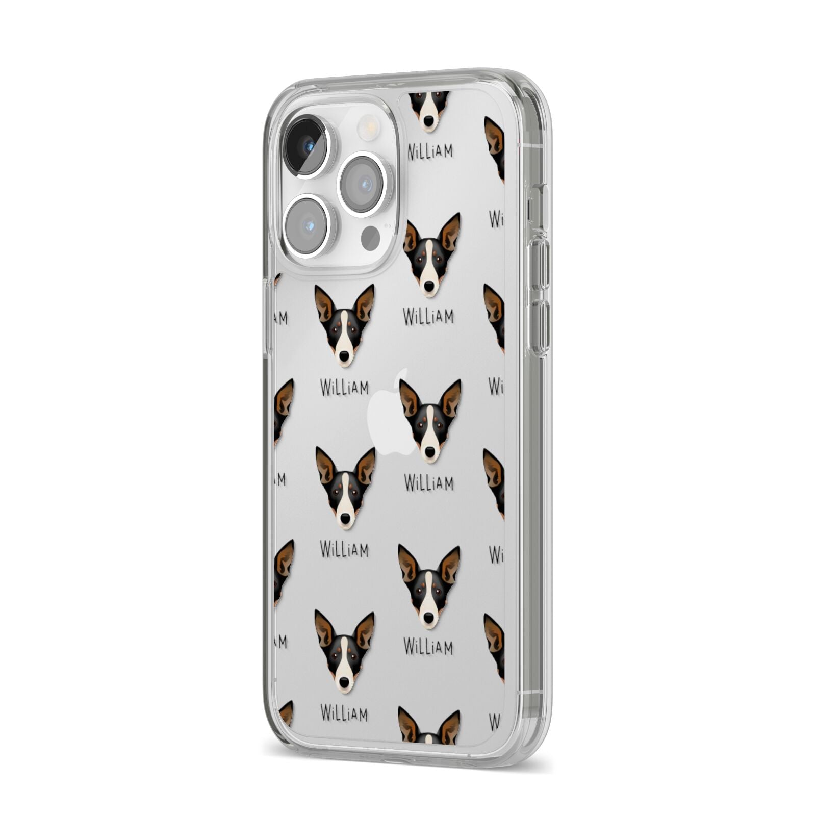 Lancashire Heeler Icon with Name iPhone 14 Pro Max Clear Tough Case Silver Angled Image