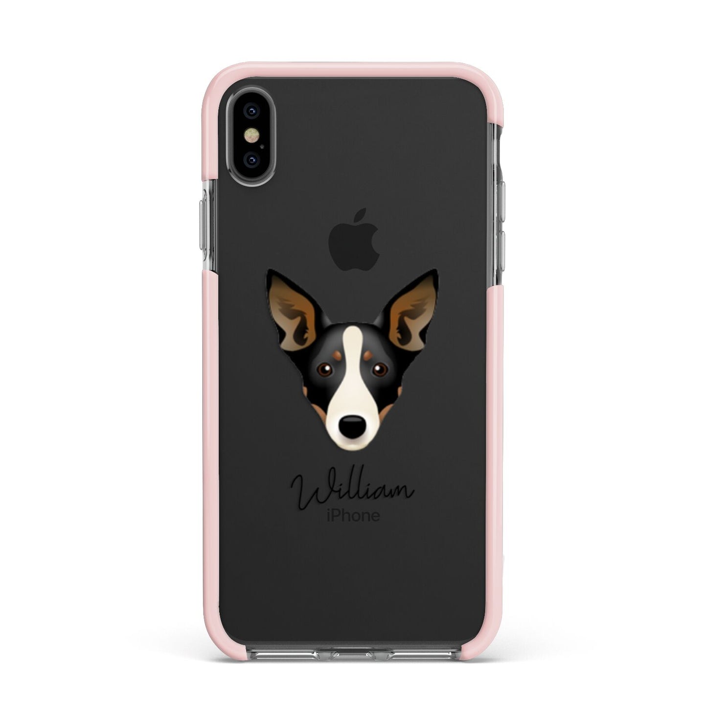 Lancashire Heeler Personalised Apple iPhone Xs Max Impact Case Pink Edge on Black Phone