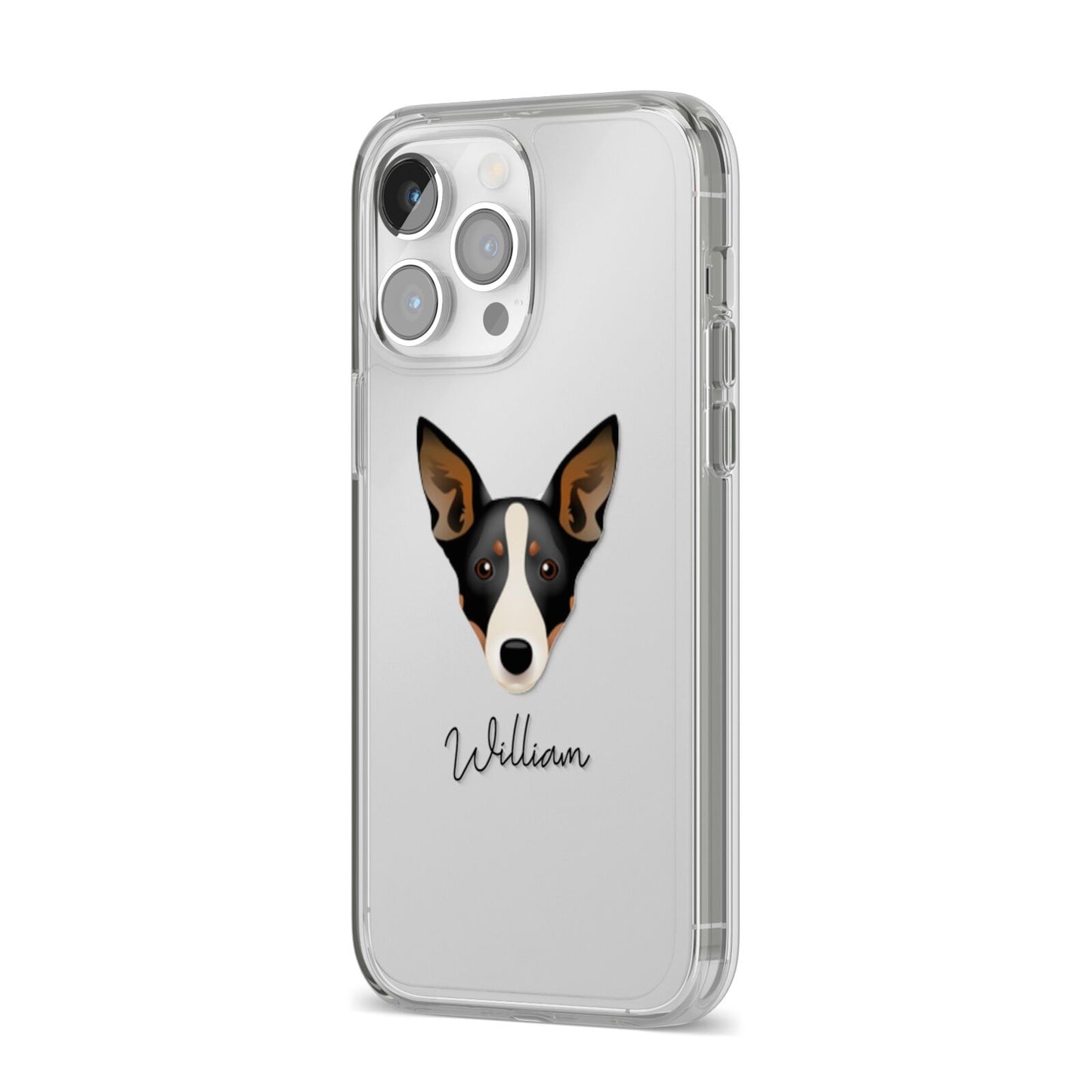 Lancashire Heeler Personalised iPhone 14 Pro Max Clear Tough Case Silver Angled Image