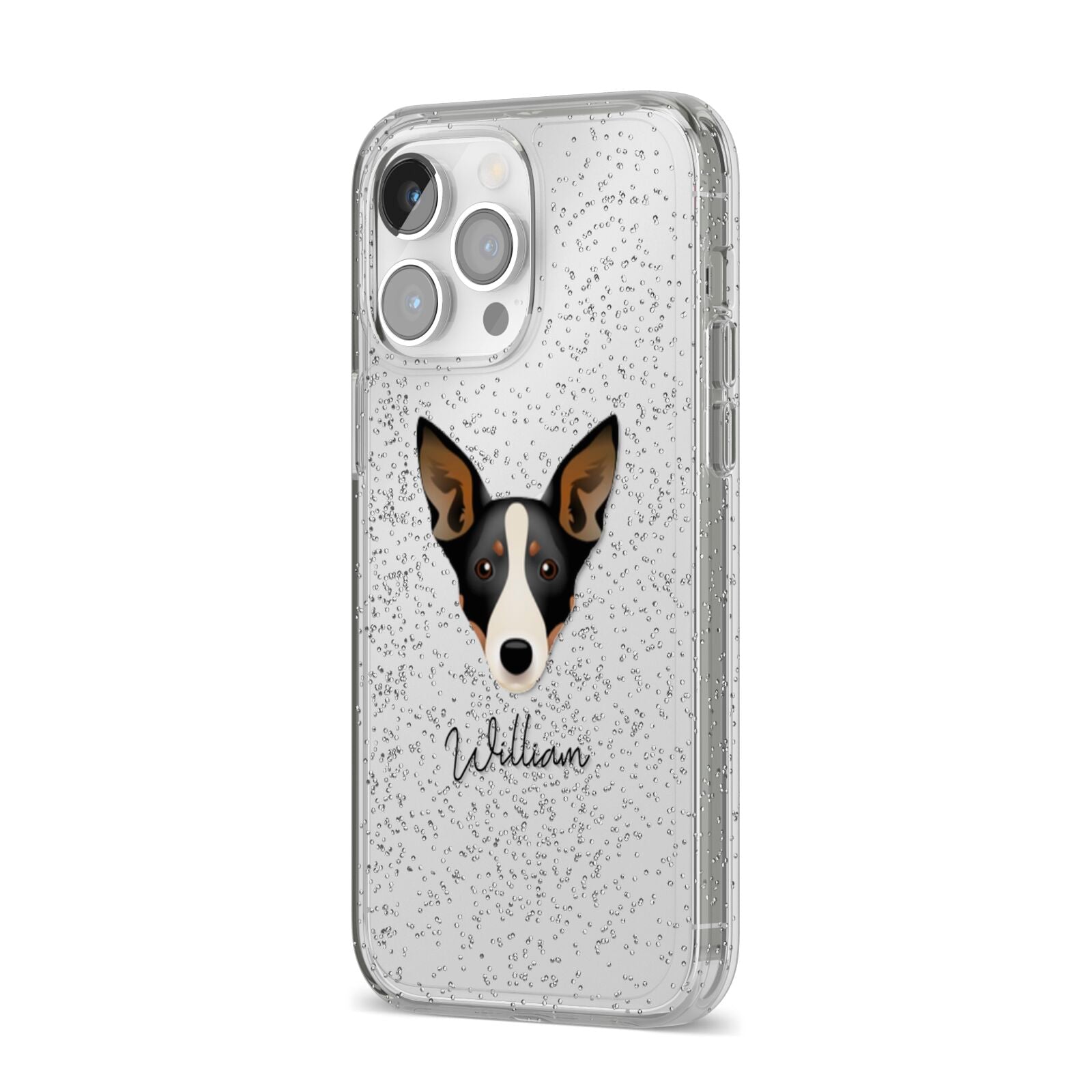 Lancashire Heeler Personalised iPhone 14 Pro Max Glitter Tough Case Silver Angled Image