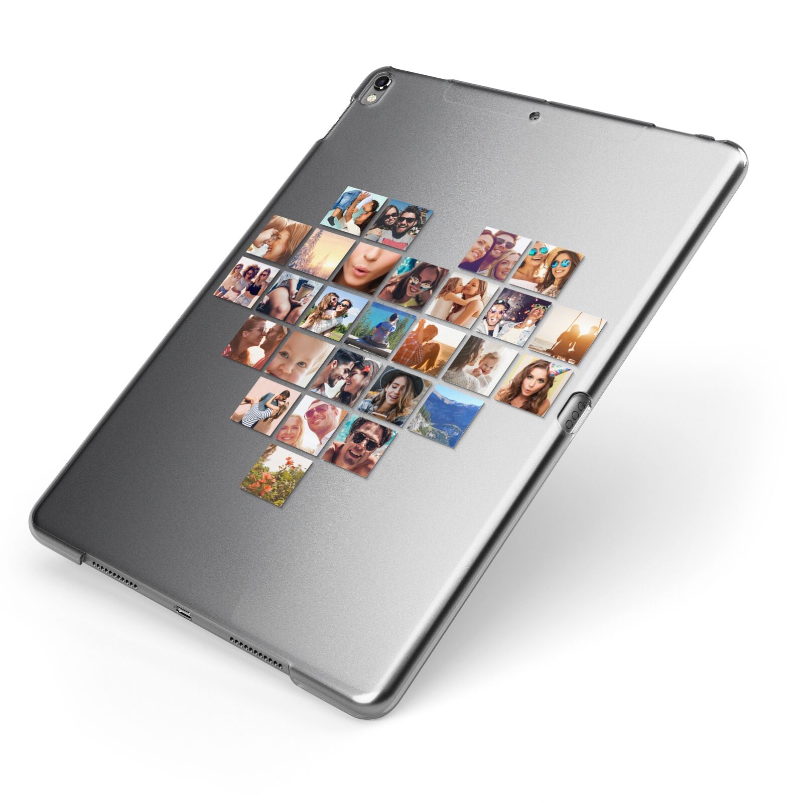 Large Heart Photo Montage Upload Apple iPad Case on Grey iPad Side View