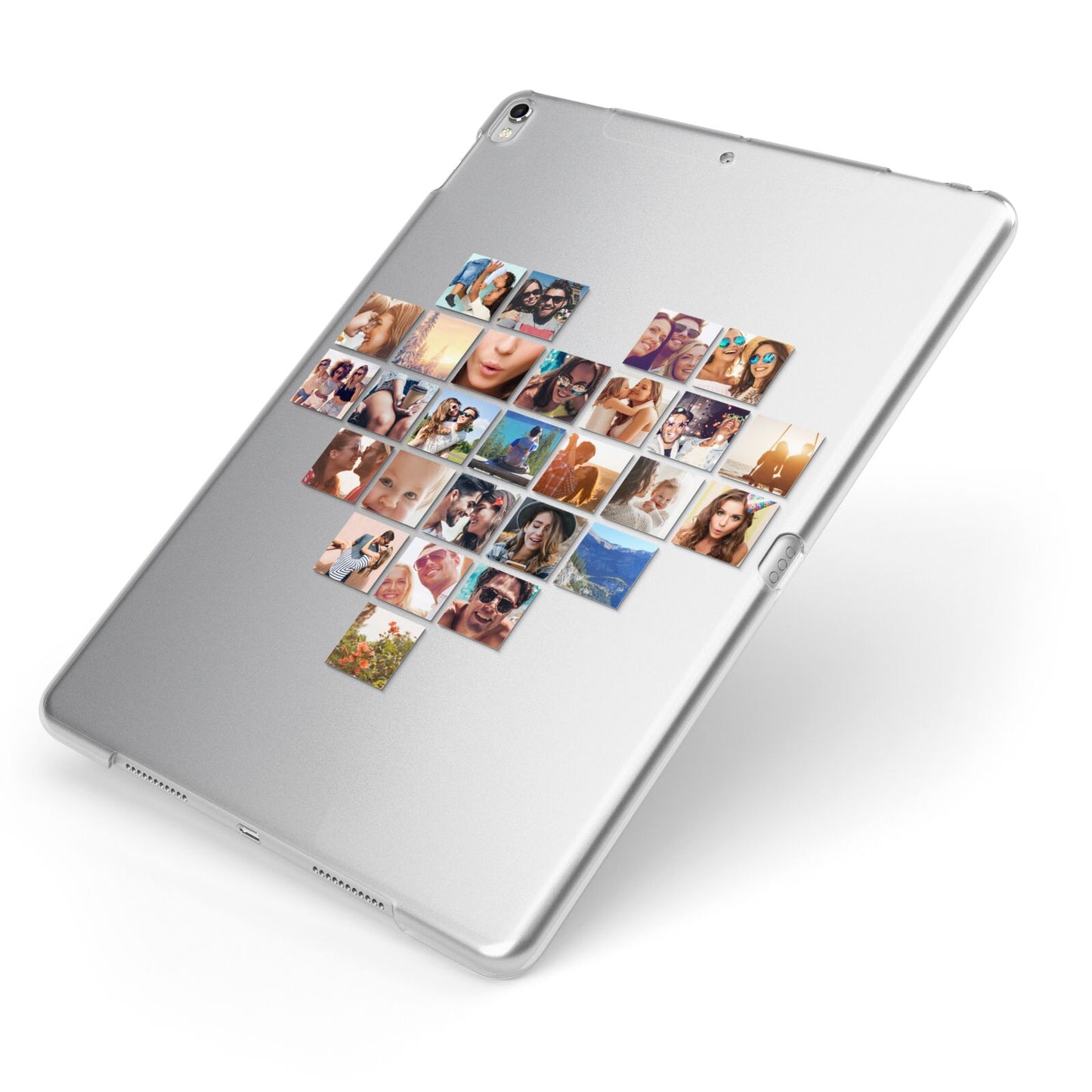 Large Heart Photo Montage Upload Apple iPad Case on Silver iPad Side View