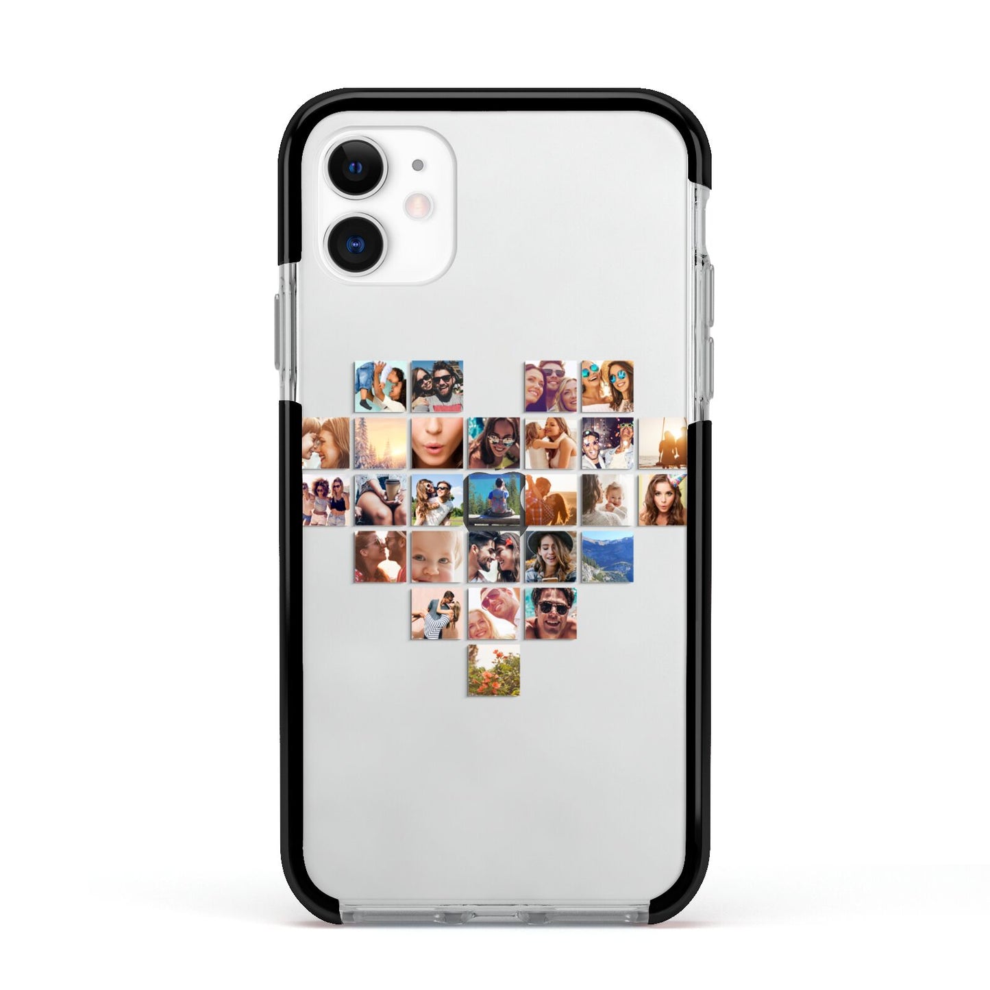 Large Heart Photo Montage Upload Apple iPhone 11 in White with Black Impact Case