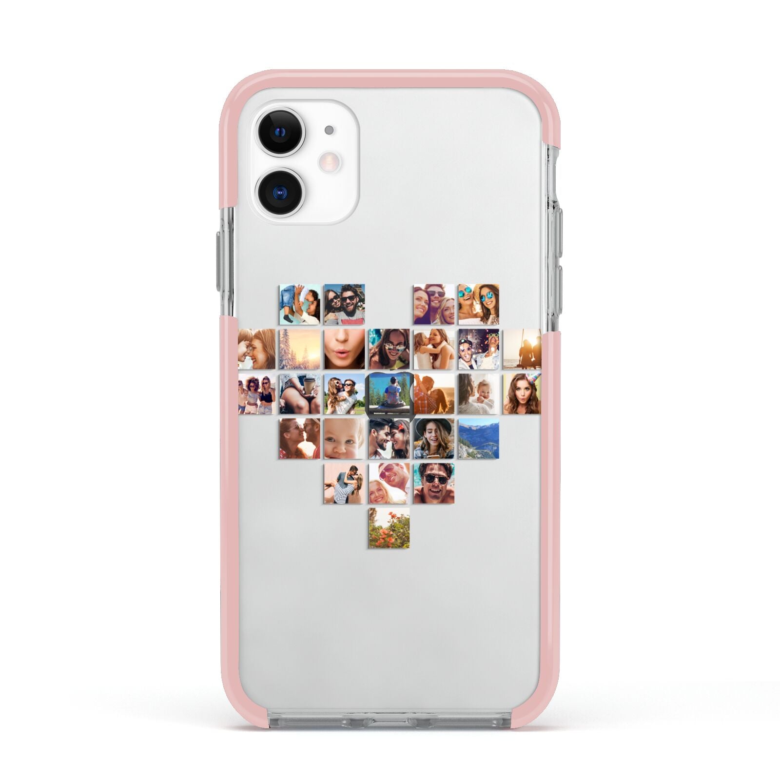 Large Heart Photo Montage Upload Apple iPhone 11 in White with Pink Impact Case